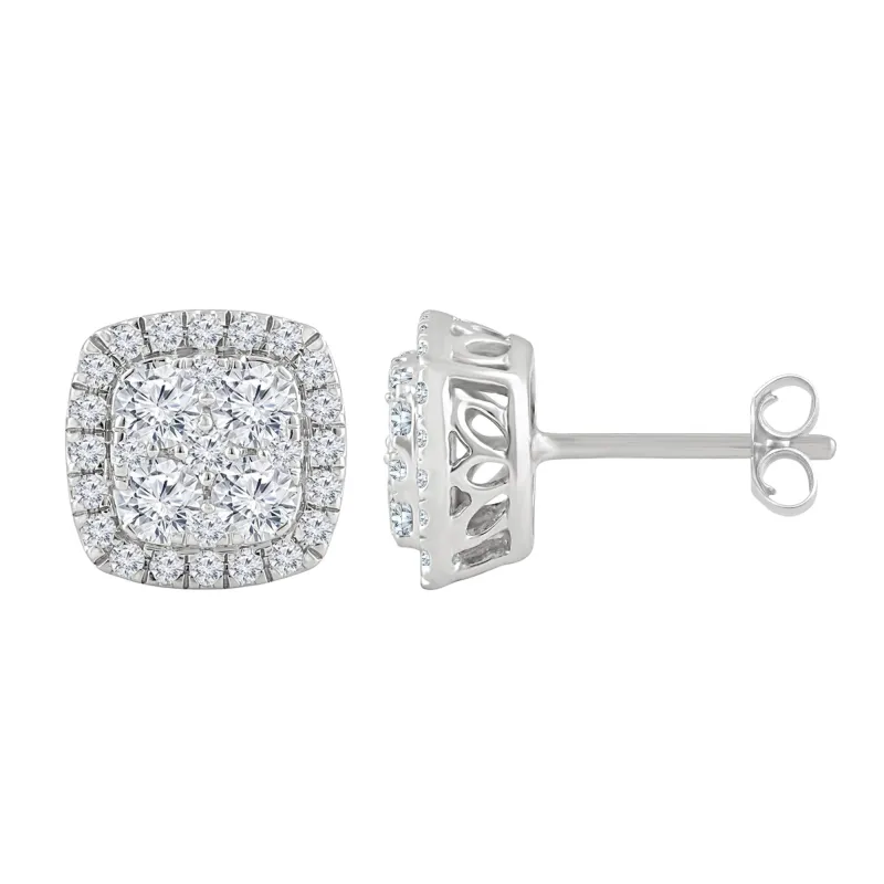 Round Cut Lab Grown Diamond Halo Cluster Stud Earrings made by Ashley Stewart