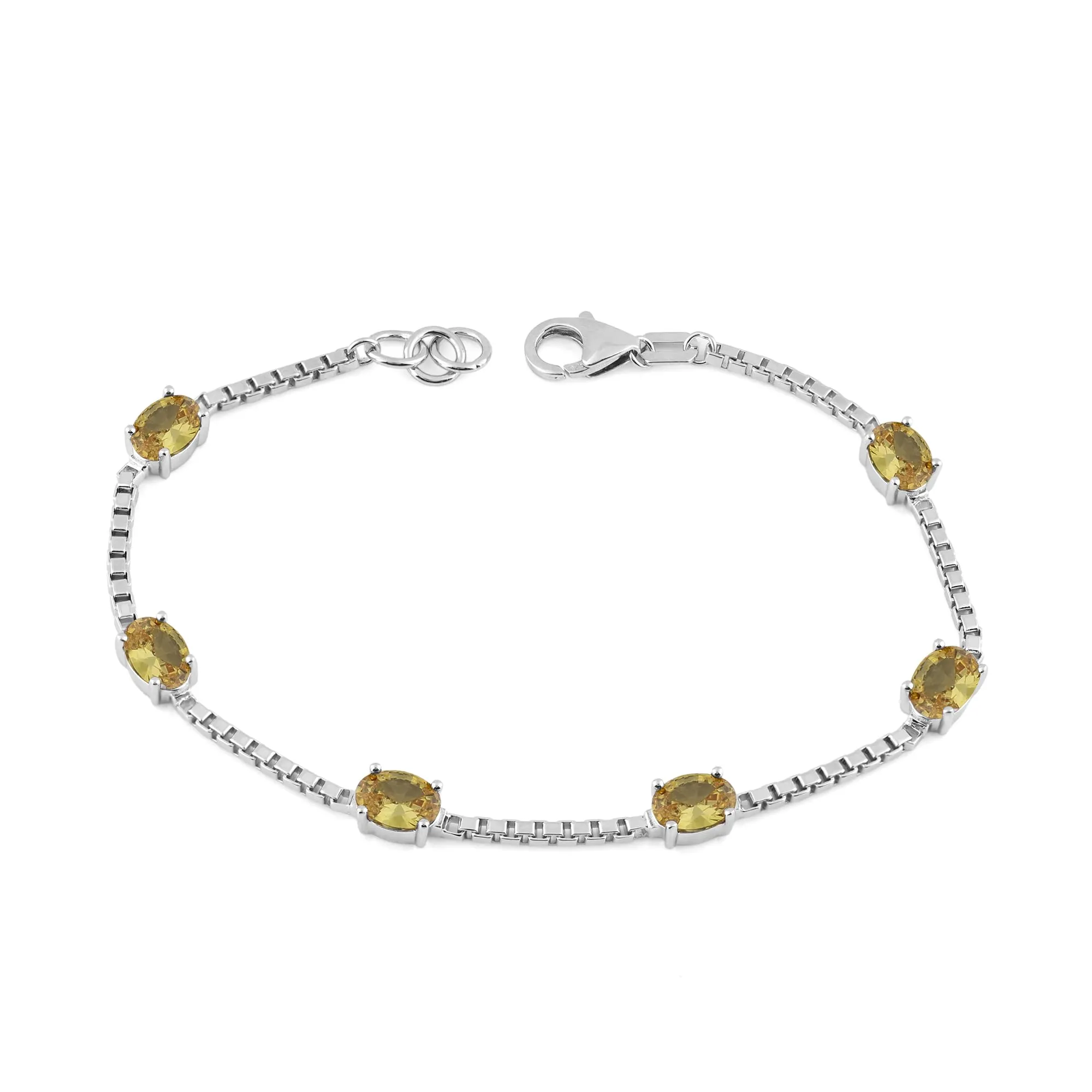 Birthstone Bracelet in Sterling Silver, Oval Cut 5*7mm, 7 Inches with an Extender, 12 Gemstone Options, Gift Box Included - April, White Zircon sold by Ashley Stewart product image thumbnail 5