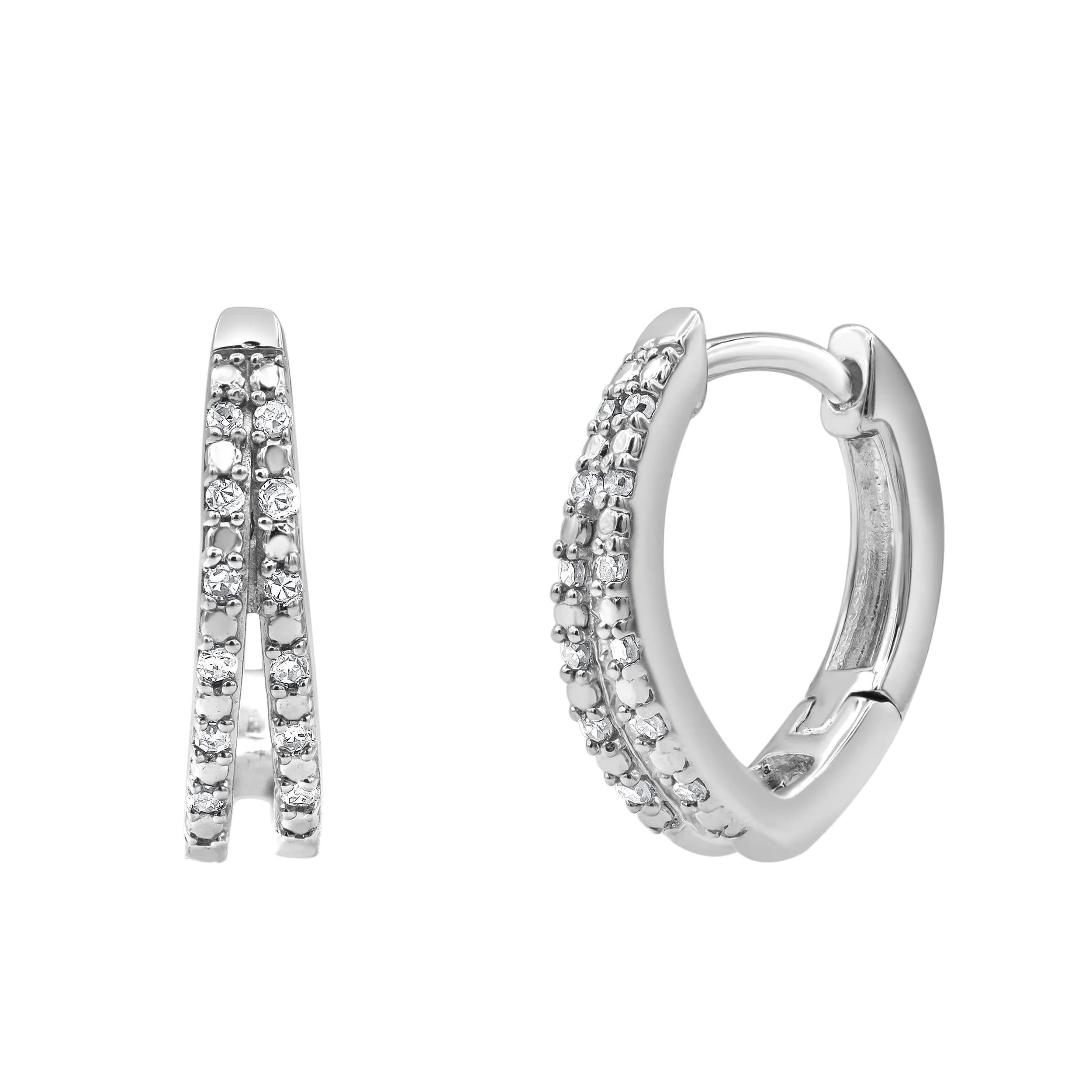 0.10 Carat Lab Grown Double Row Diamond Huggie Hoop Earrings sold by Ashley Stewart product image thumbnail 3