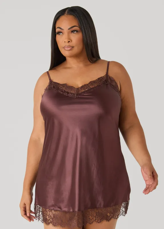 Lace Trimmed Satin Chemise Set made by Ashley Stewart