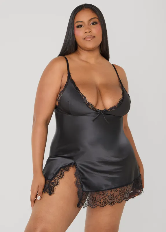 Lace Trimmed Satin Chemise Set made by Ashley Stewart