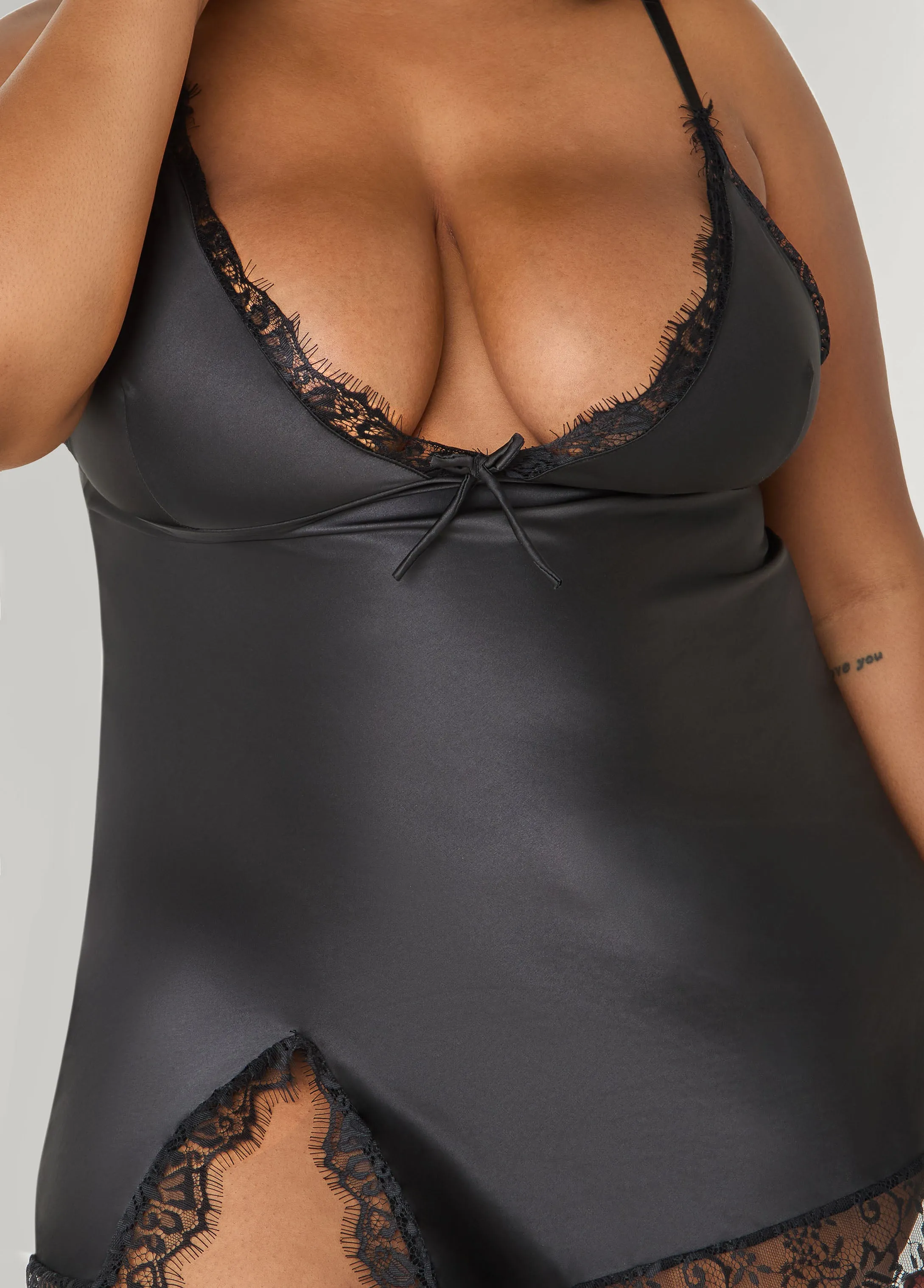 Lace Trimmed Satin Chemise Set sold by Ashley Stewart product image thumbnail 5