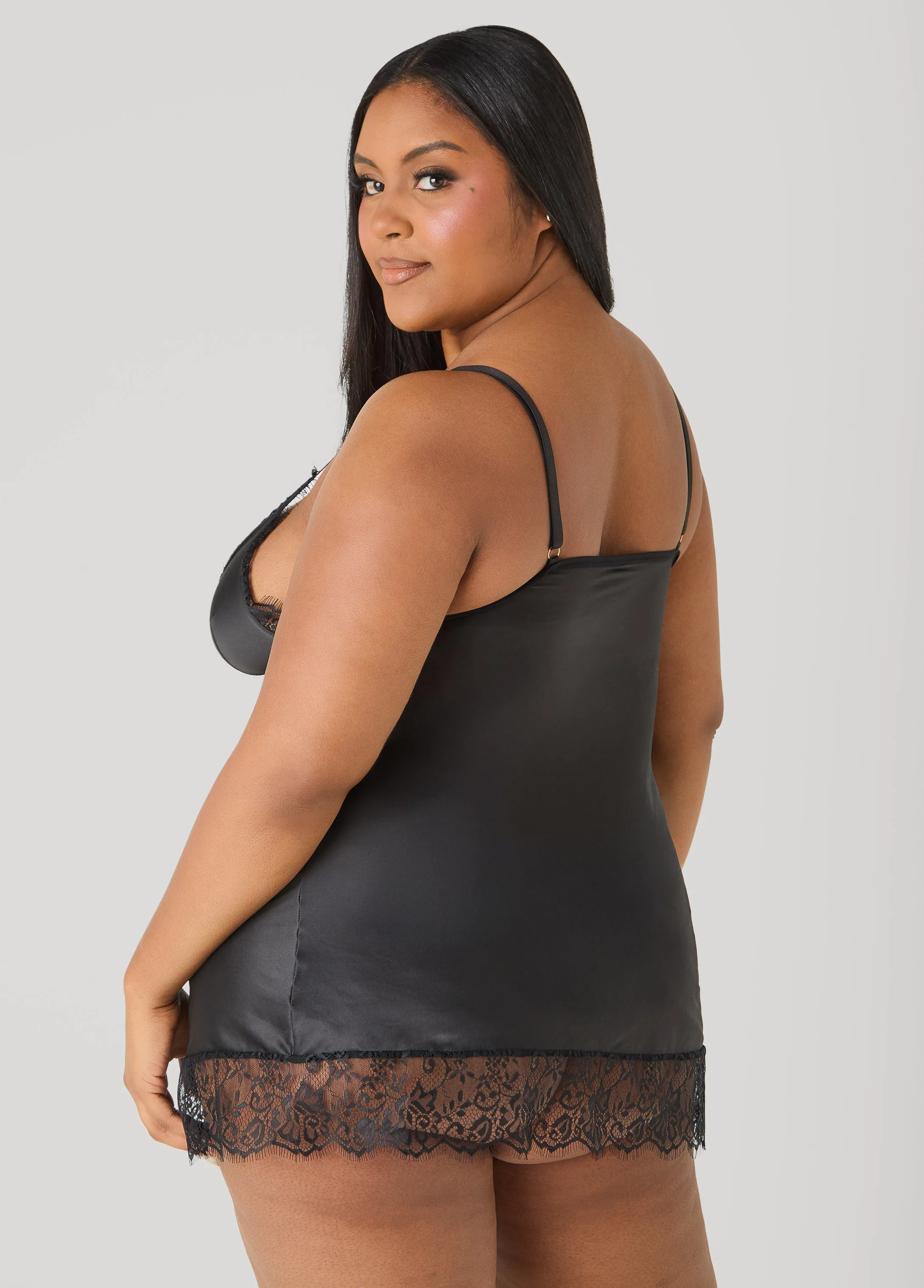 Lace Trimmed Satin Chemise Set sold by Ashley Stewart product image thumbnail 2