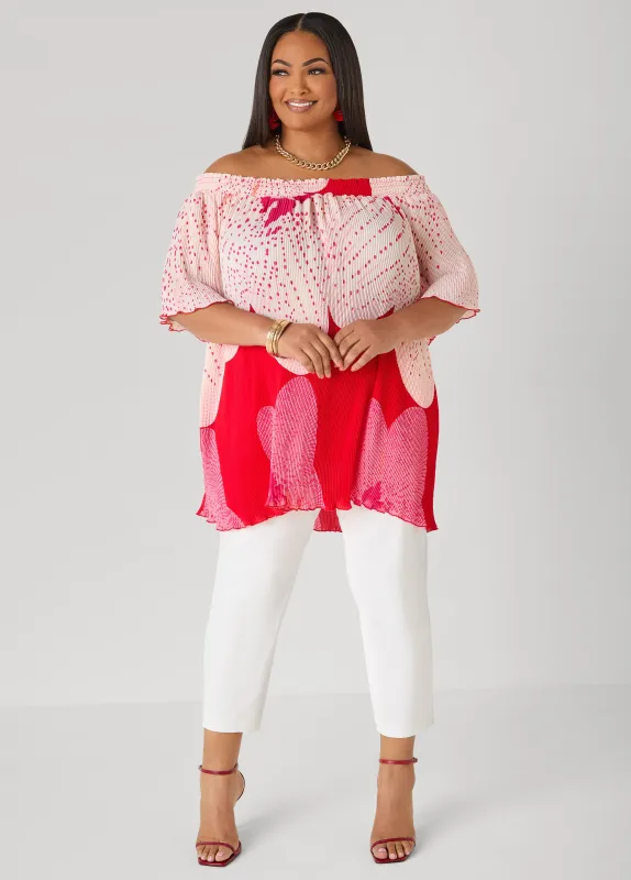 Off The Shoulder Floral Plisse Top made by Ashley Stewart