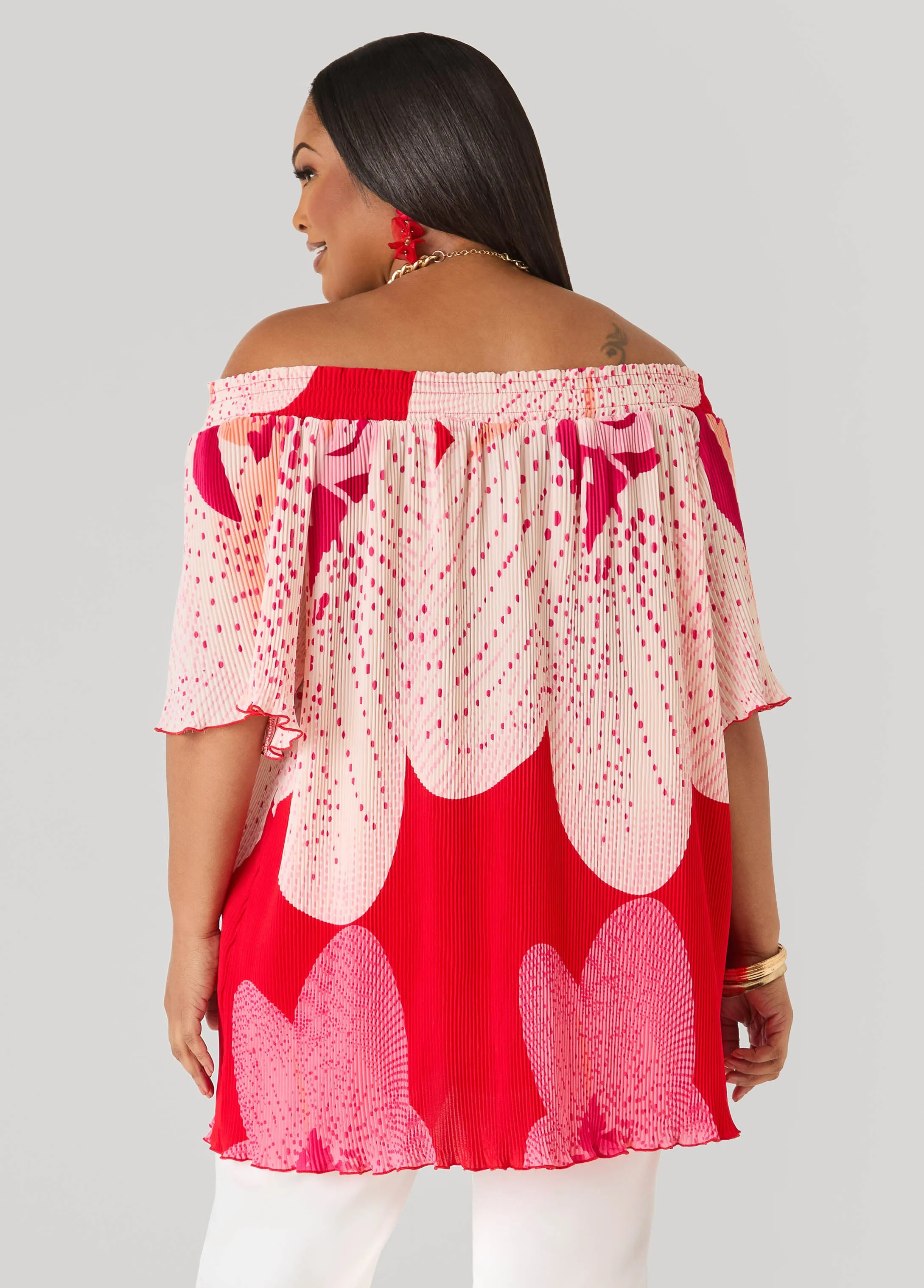 Off The Shoulder Floral Plisse Top sold by Ashley Stewart product image thumbnail 2