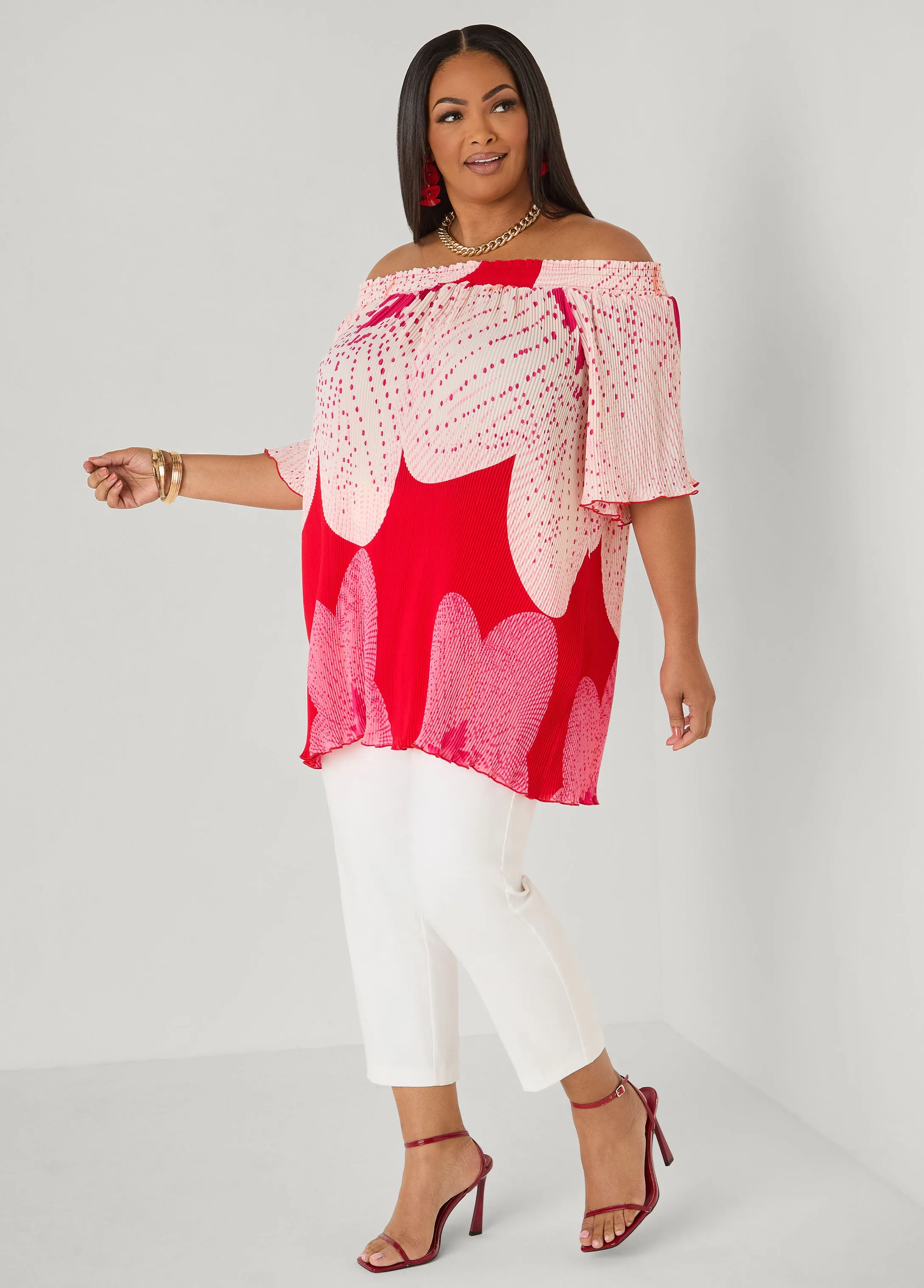 Off The Shoulder Floral Plisse Top sold by Ashley Stewart product image thumbnail 3