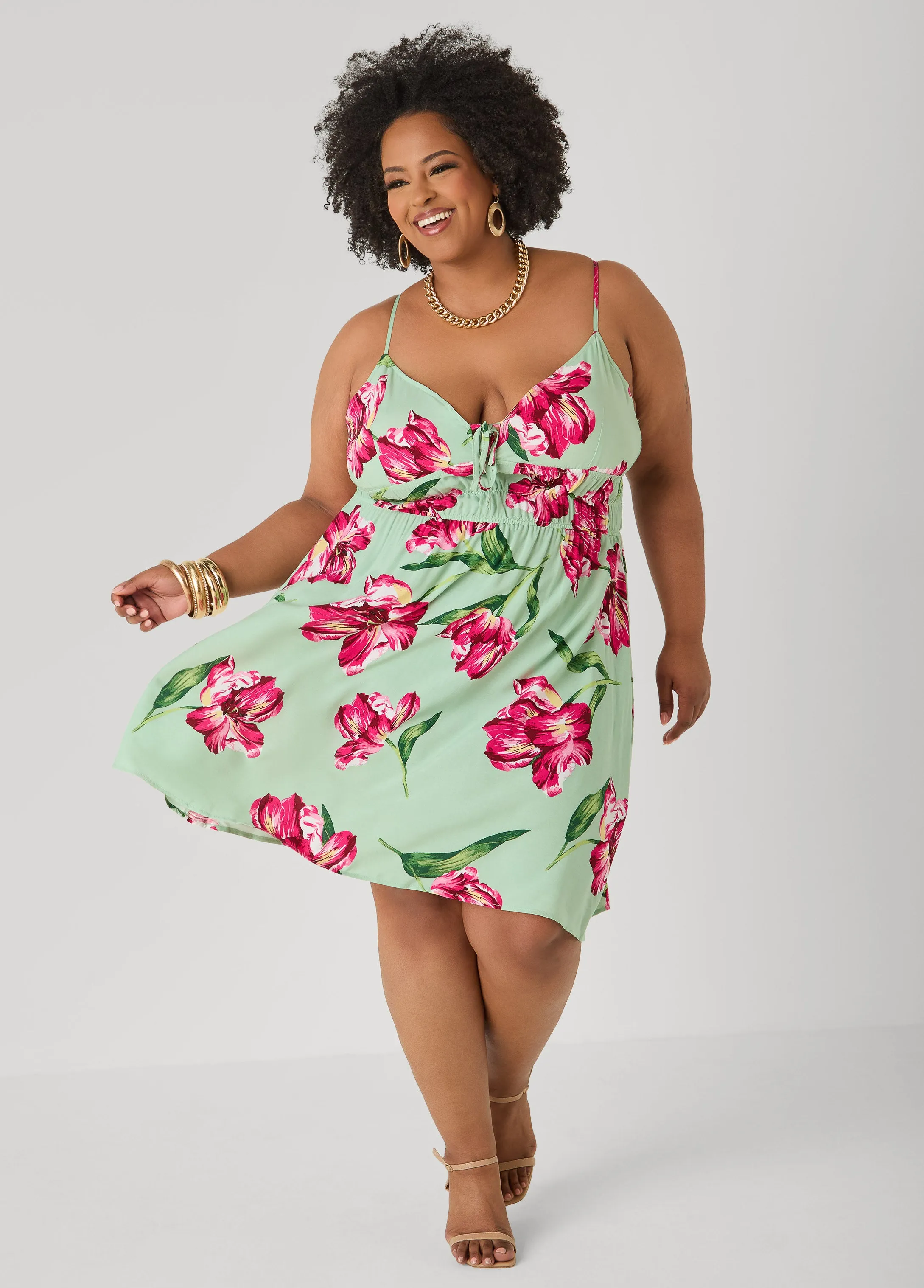 Tie Front Floral Print Dress sold by Ashley Stewart