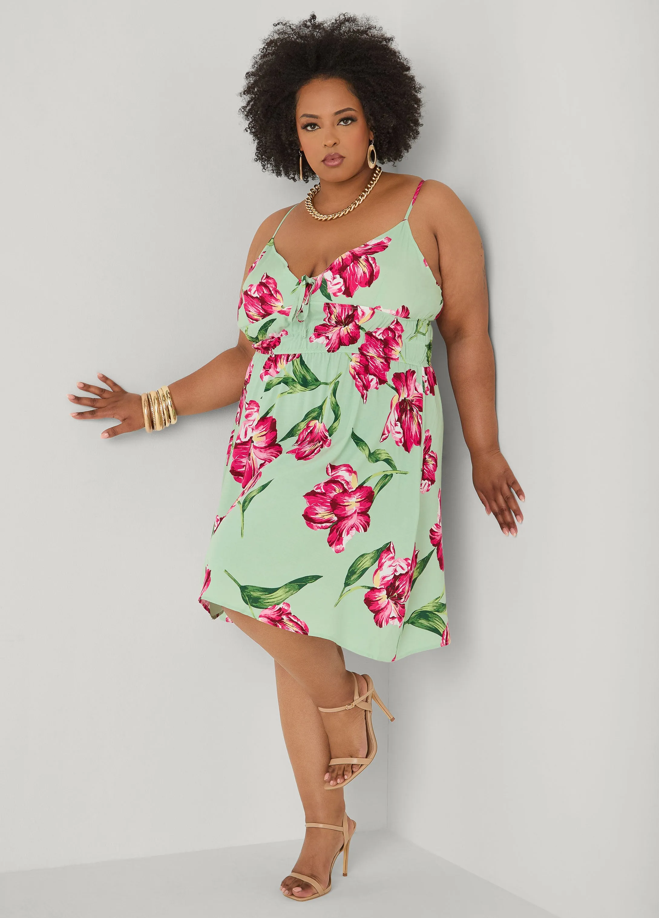 Tie Front Floral Print Dress sold by Ashley Stewart product image thumbnail 4