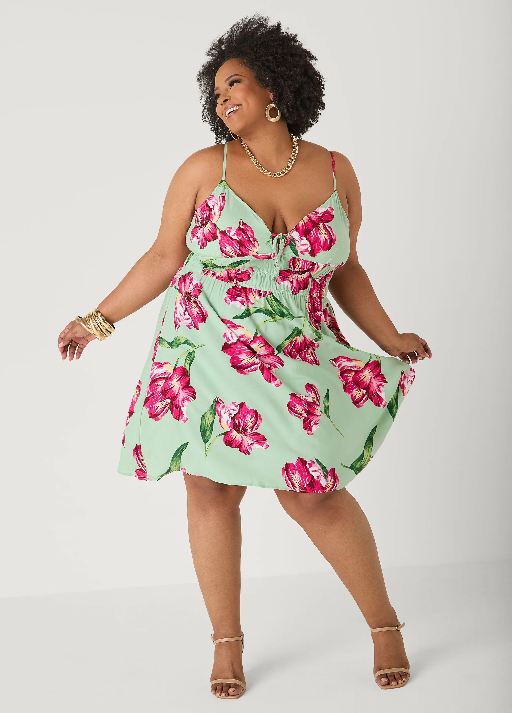 Tie Front Floral Print Dress sold by Ashley Stewart product image thumbnail 3
