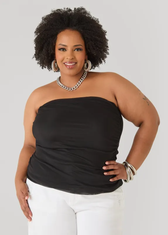 Ruched Mesh Tube Top made by Ashley Stewart