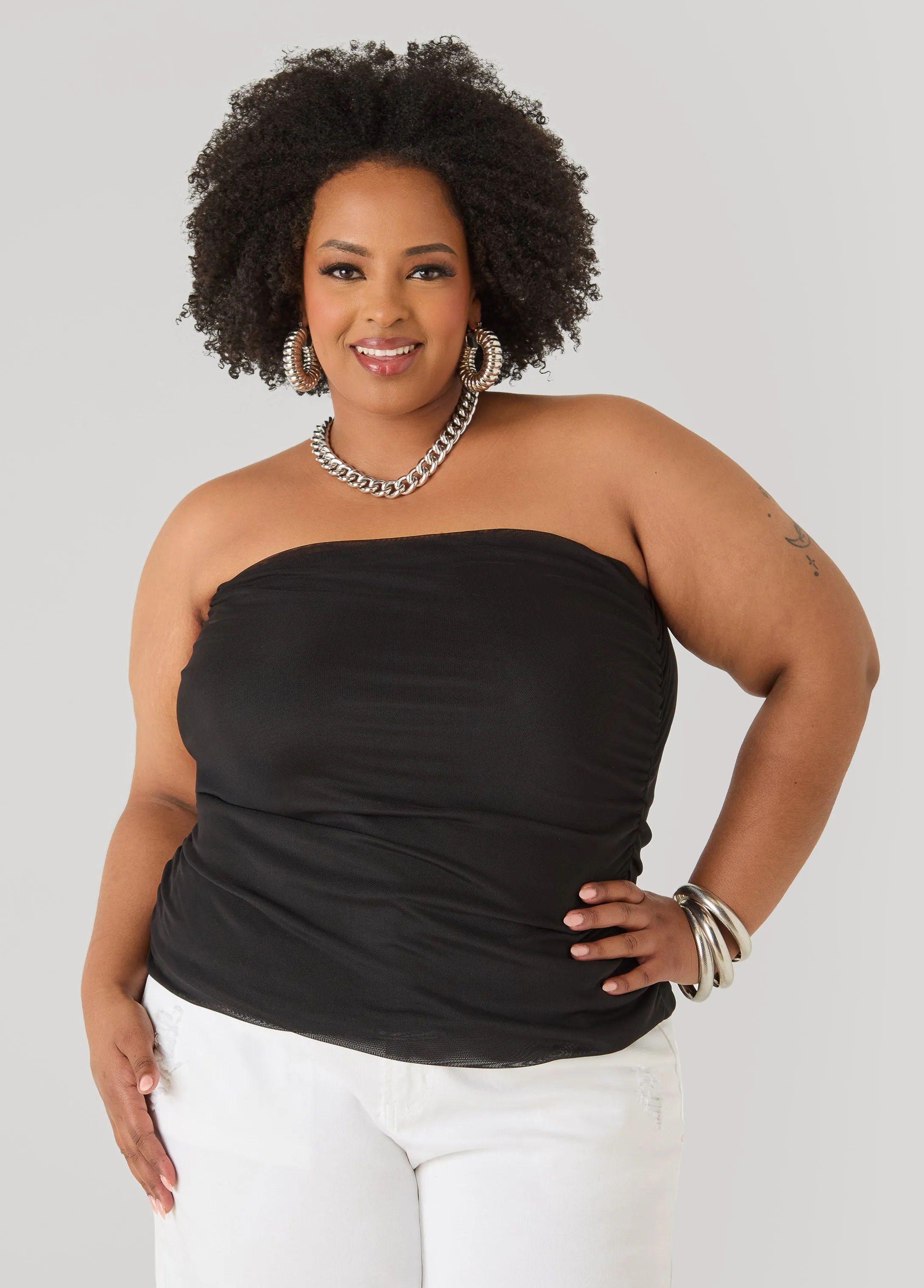 Ruched Mesh Tube Top sold by Ashley Stewart