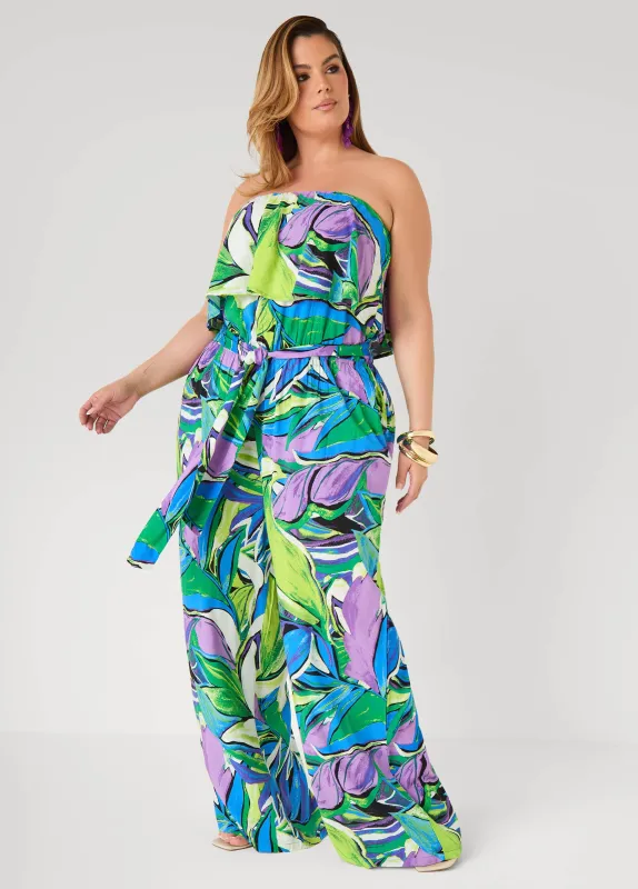 Tall Strapless Leaf Print Jumpsuit made by Ashley Stewart