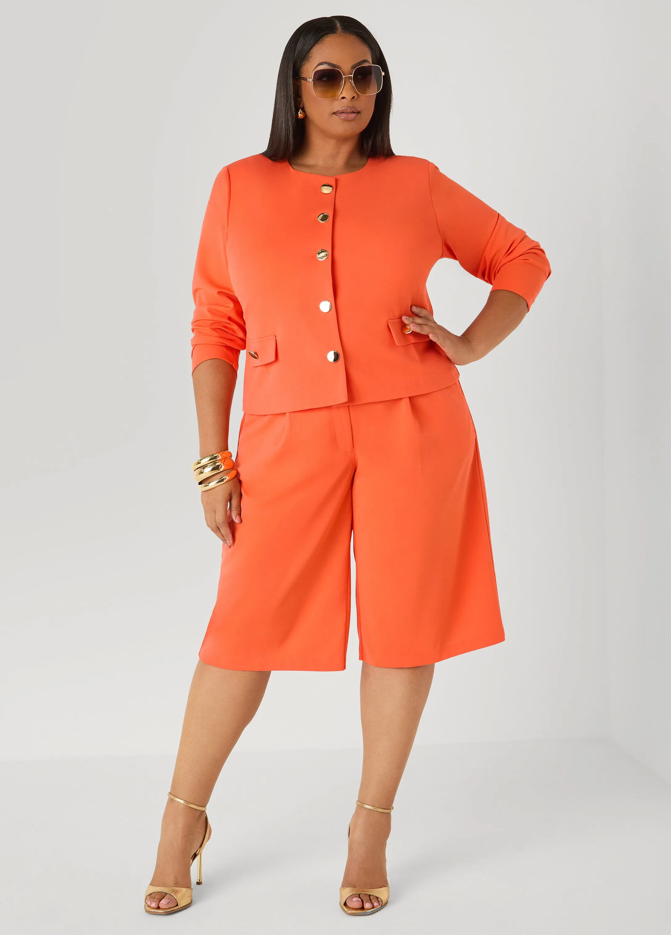 Button Detailed Crepe Jacket sold by Ashley Stewart product image thumbnail 3