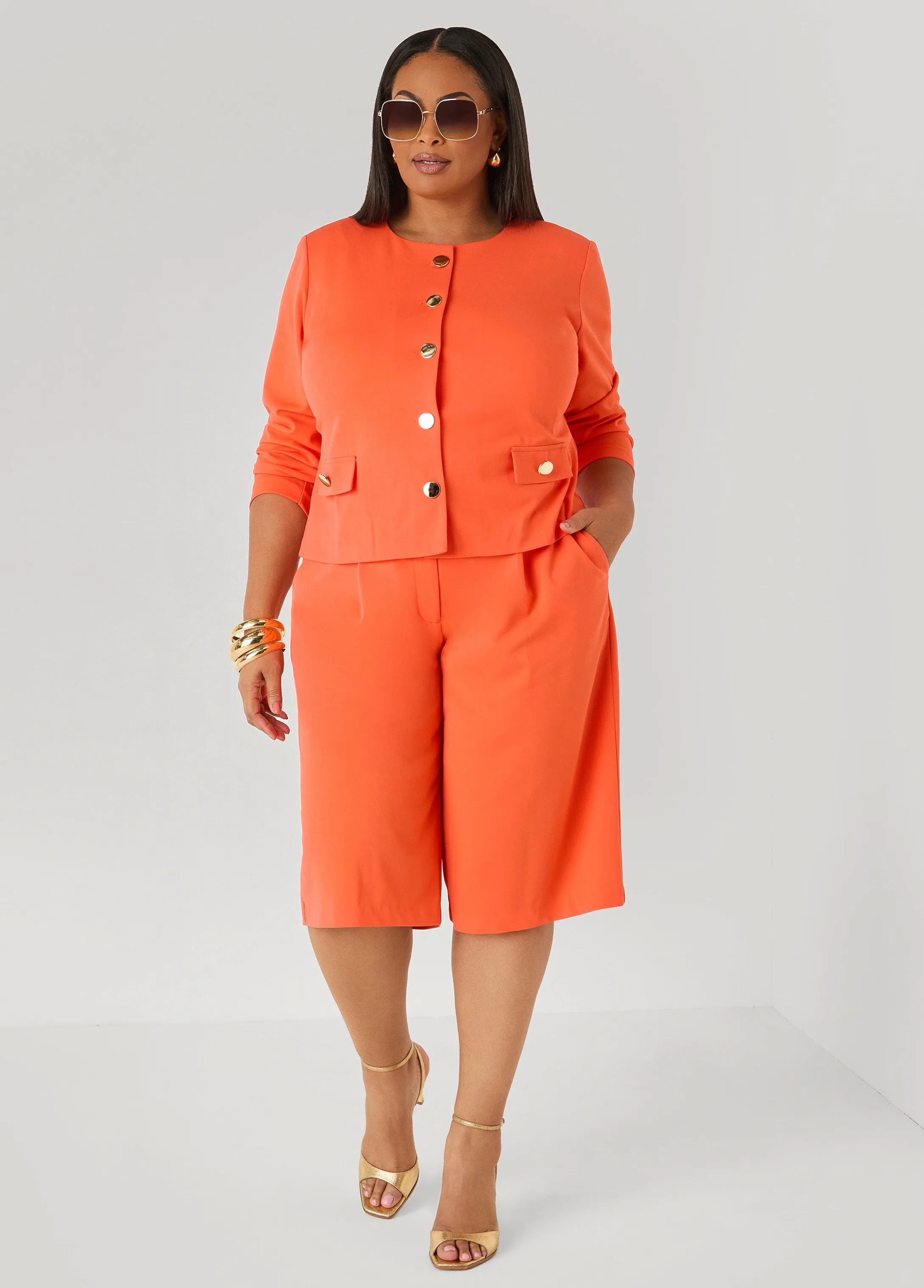 Button Detailed Crepe Jacket sold by Ashley Stewart product image thumbnail 4