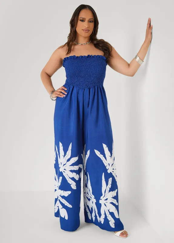 Strapless Leaf Print Jumpsuit made by Ashley Stewart
