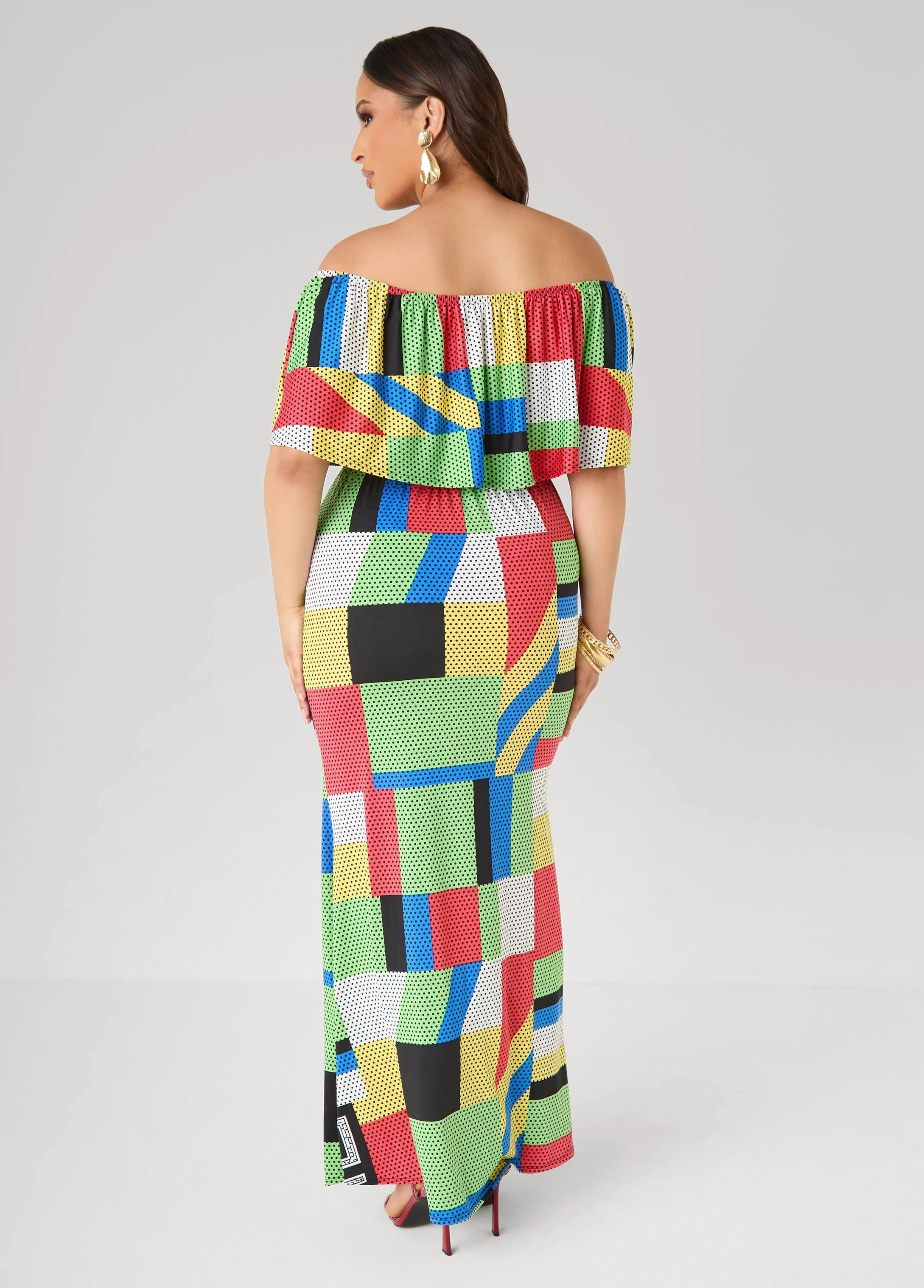 Off The Shoulder Geo Maxi Dress sold by Ashley Stewart product image thumbnail 2
