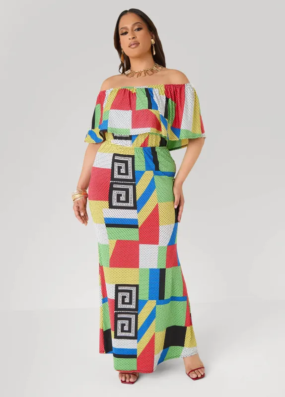 Off The Shoulder Geo Maxi Dress made by Ashley Stewart
