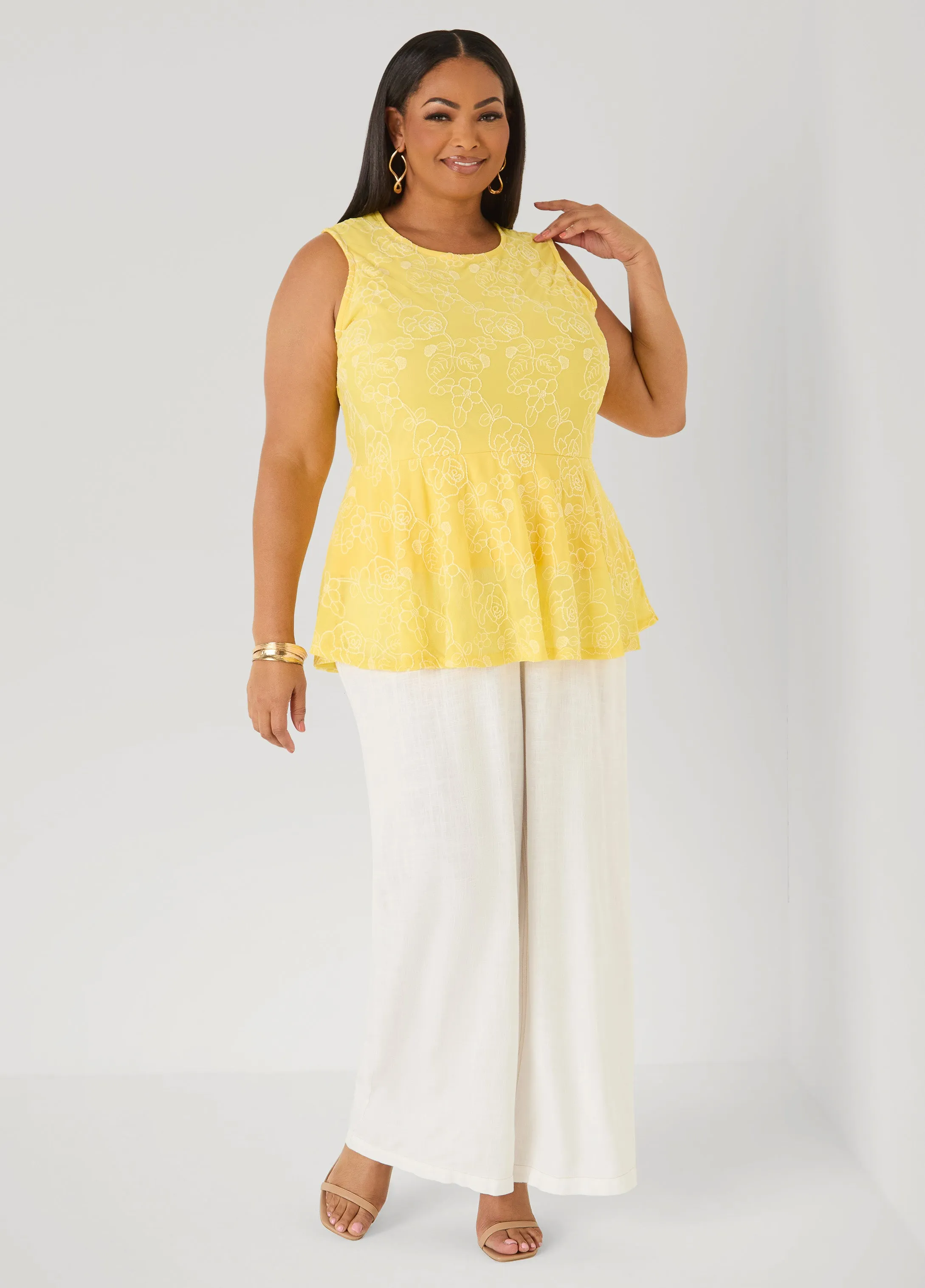 Floral Embroidered Peplum Top sold by Ashley Stewart product image thumbnail 3
