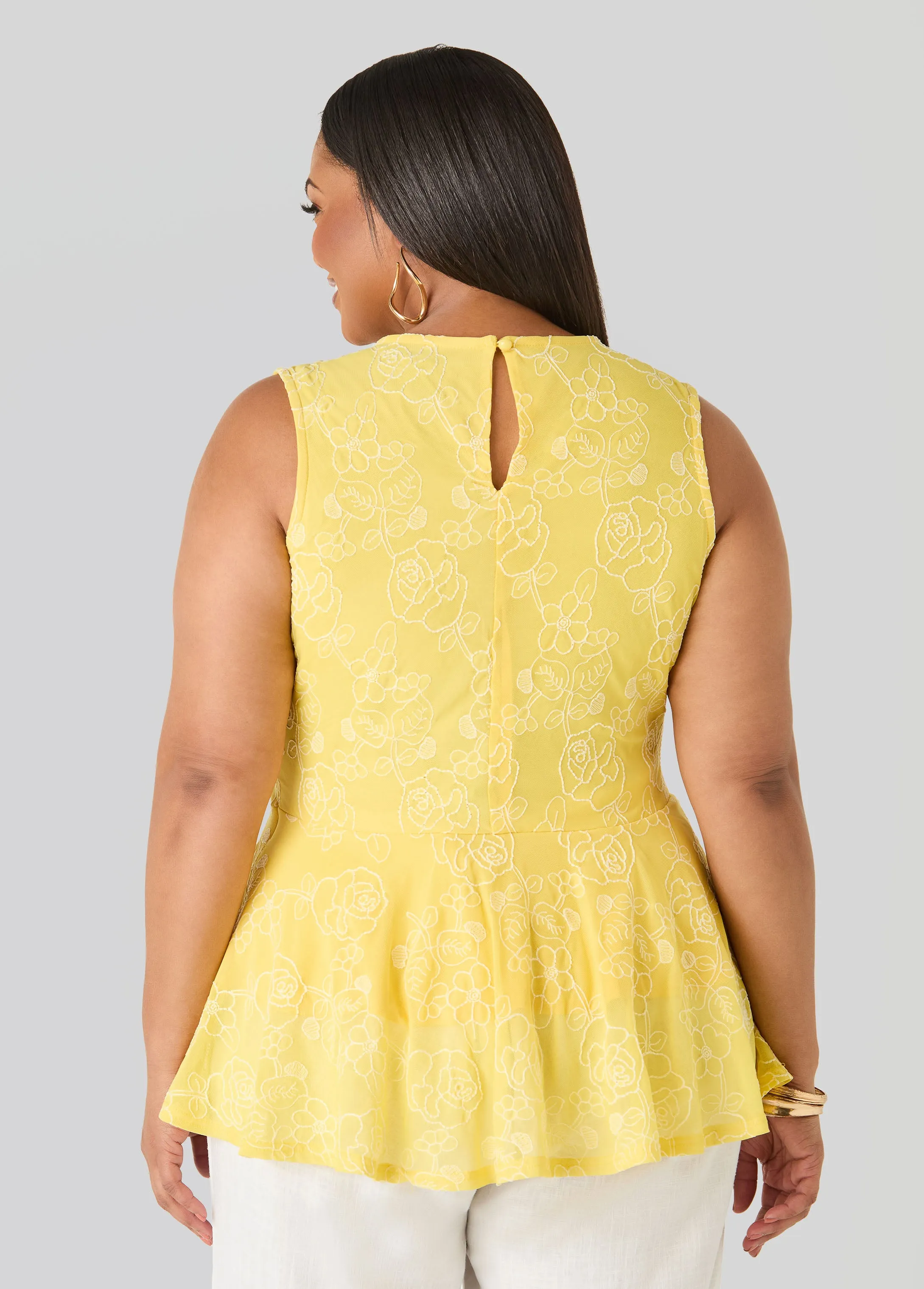 Floral Embroidered Peplum Top sold by Ashley Stewart product image thumbnail 2