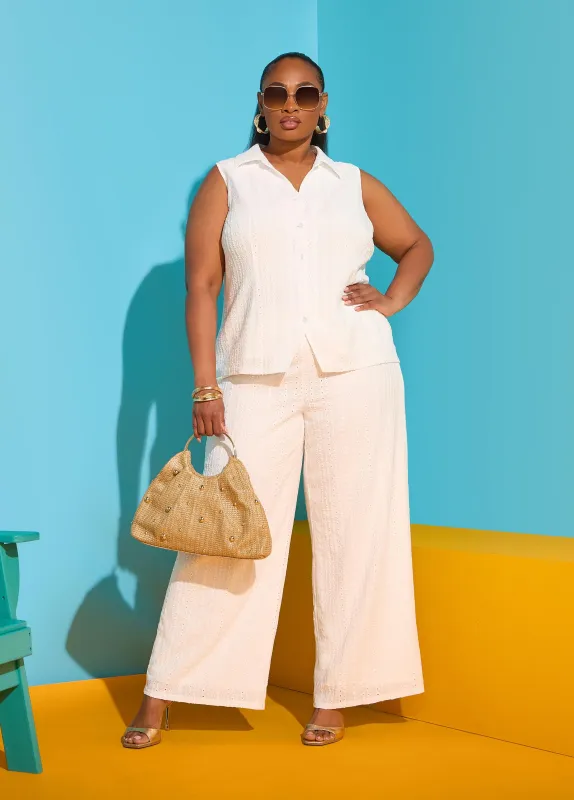 Eyelet Straight Leg Pants made by Ashley Stewart