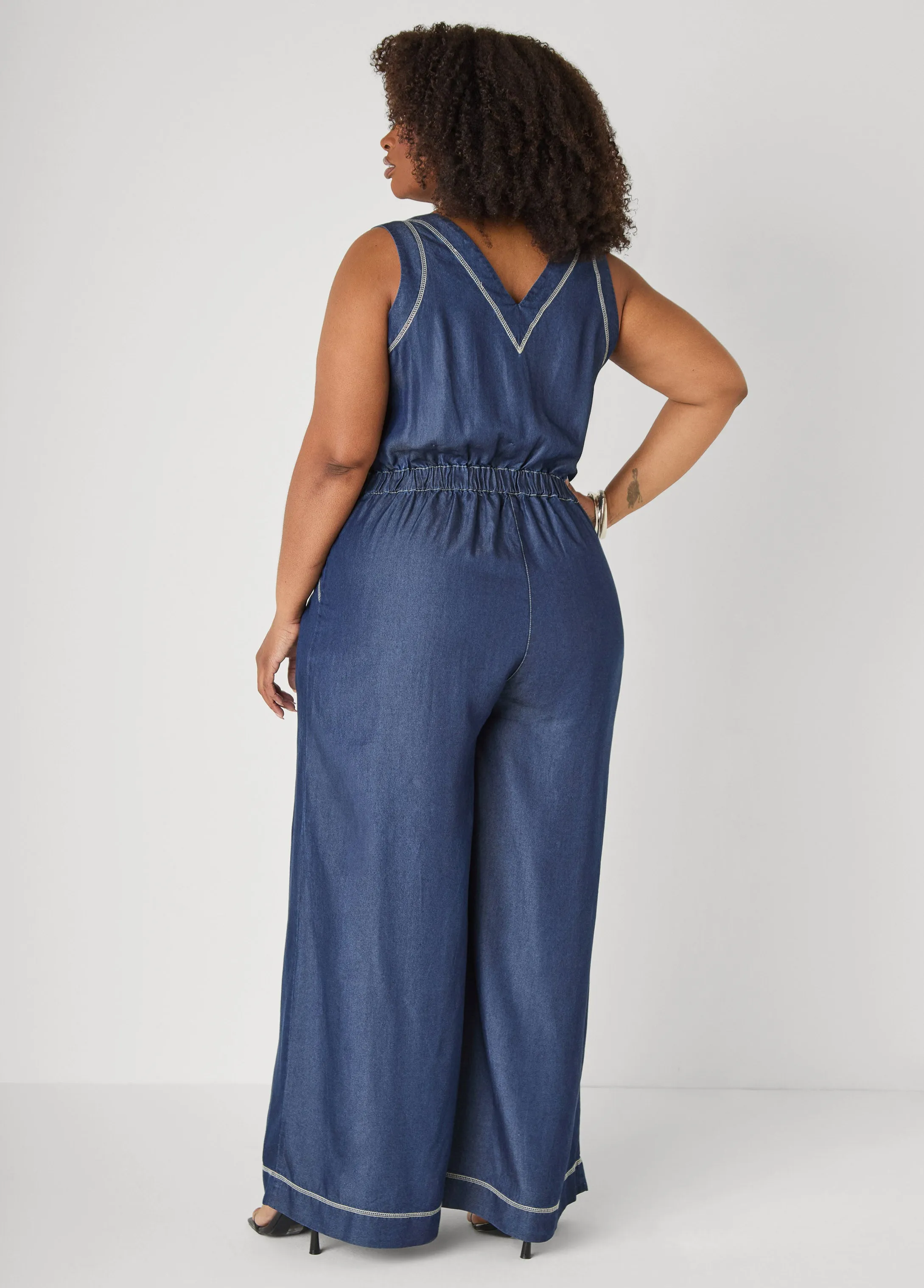 Tall Wide Leg Chambray Jumpsuit sold by Ashley Stewart product image thumbnail 2
