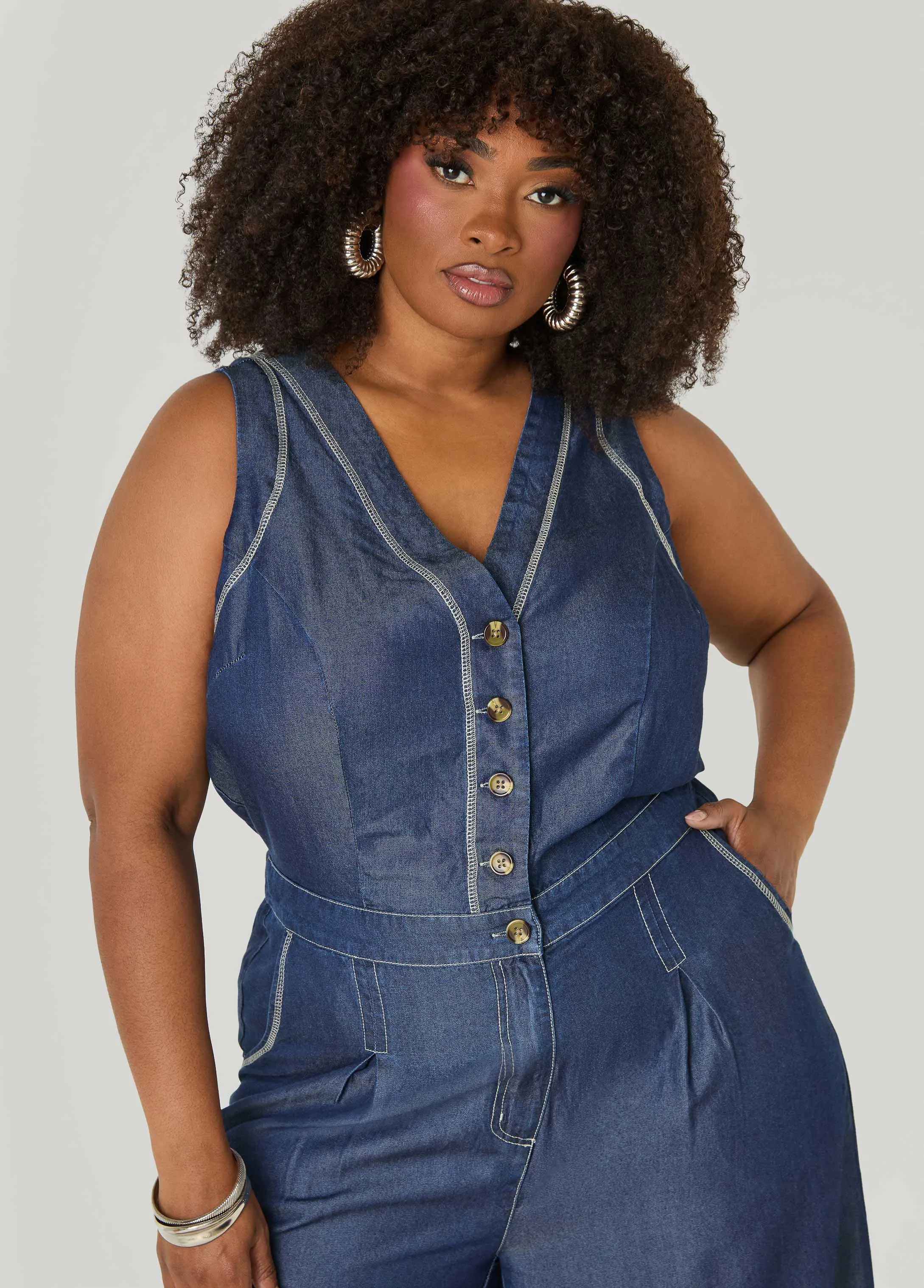 Wide Leg Chambray Jumpsuit sold by Ashley Stewart product image thumbnail 4