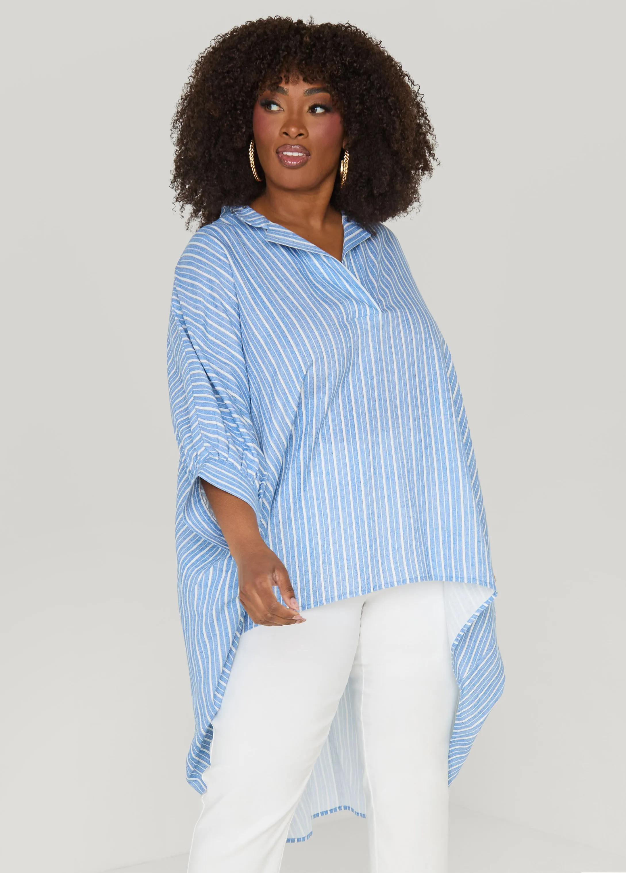 Striped Hi Low Linen Blend Top sold by Ashley Stewart product image thumbnail 3