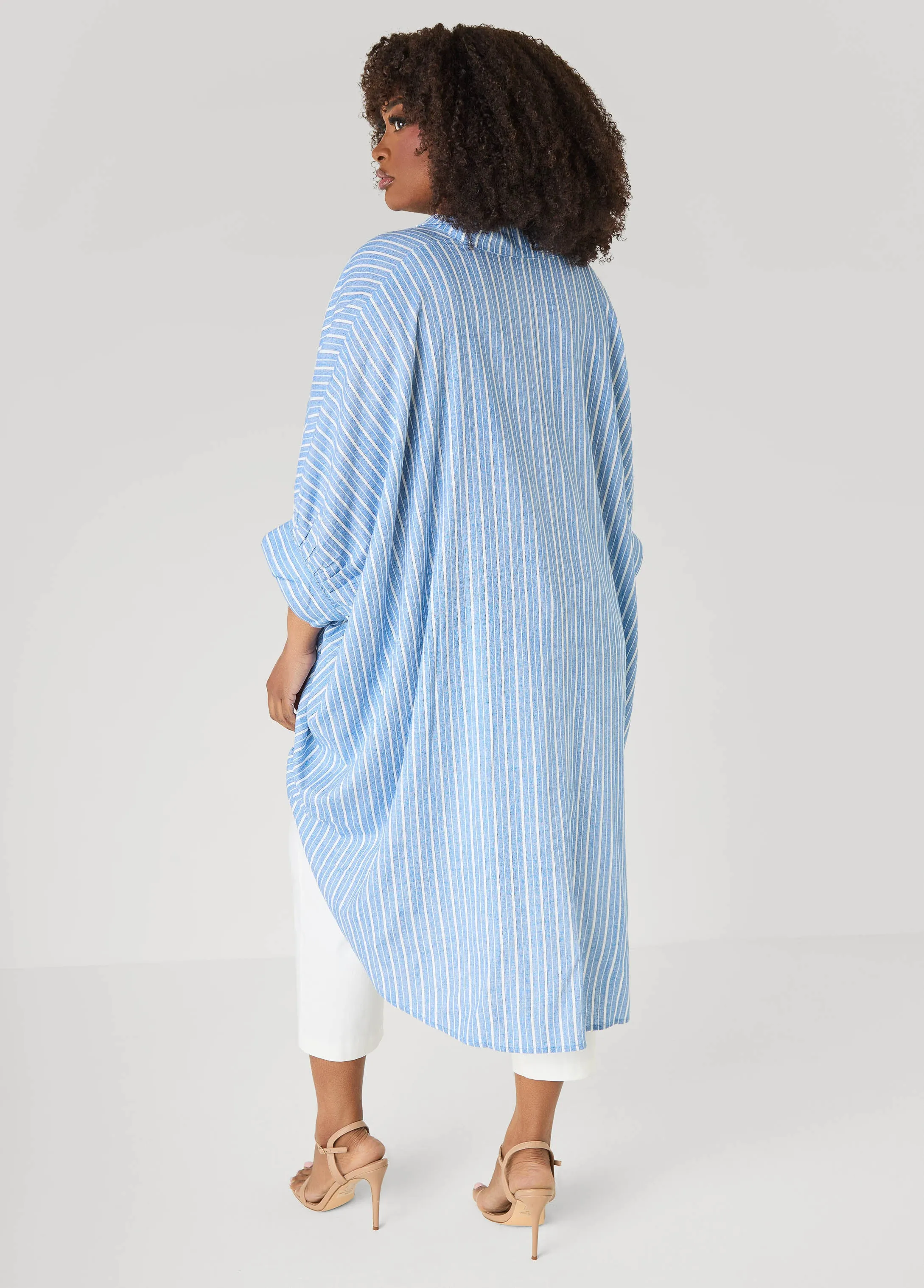 Striped Hi Low Linen Blend Top sold by Ashley Stewart product image thumbnail 2