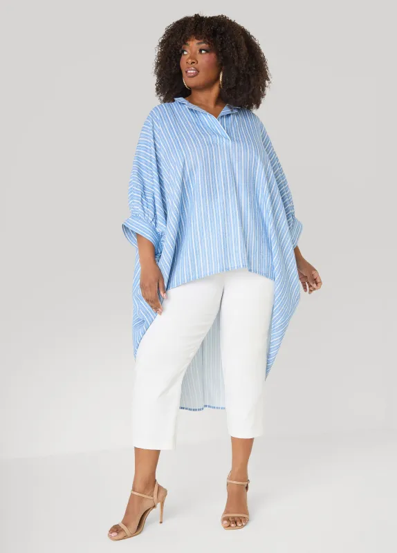 Striped Hi Low Linen Blend Top made by Ashley Stewart