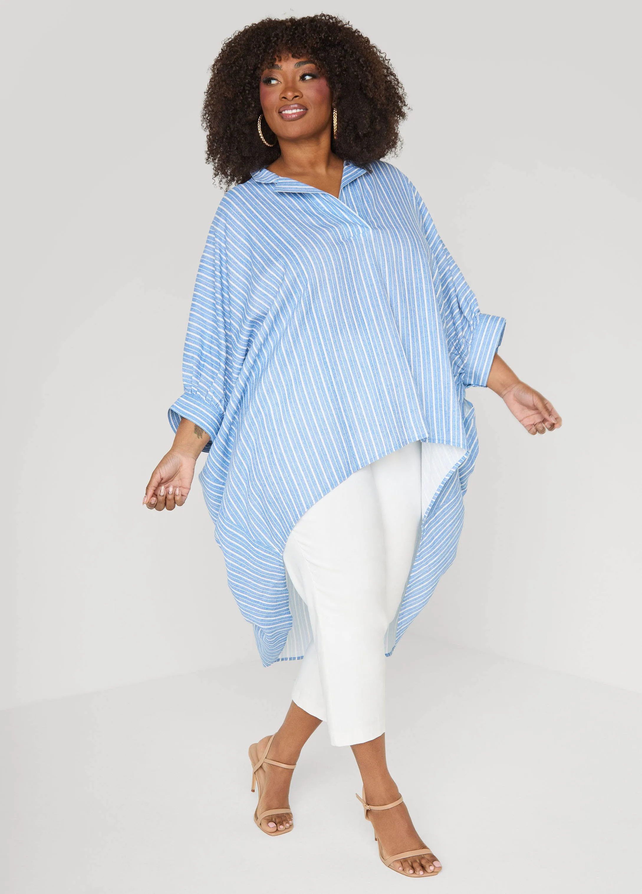 Striped Hi Low Linen Blend Top sold by Ashley Stewart product image thumbnail 4