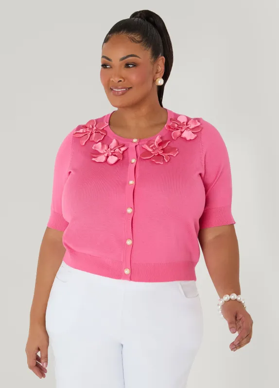 Satin Floral Applique Cardigan made by Ashley Stewart
