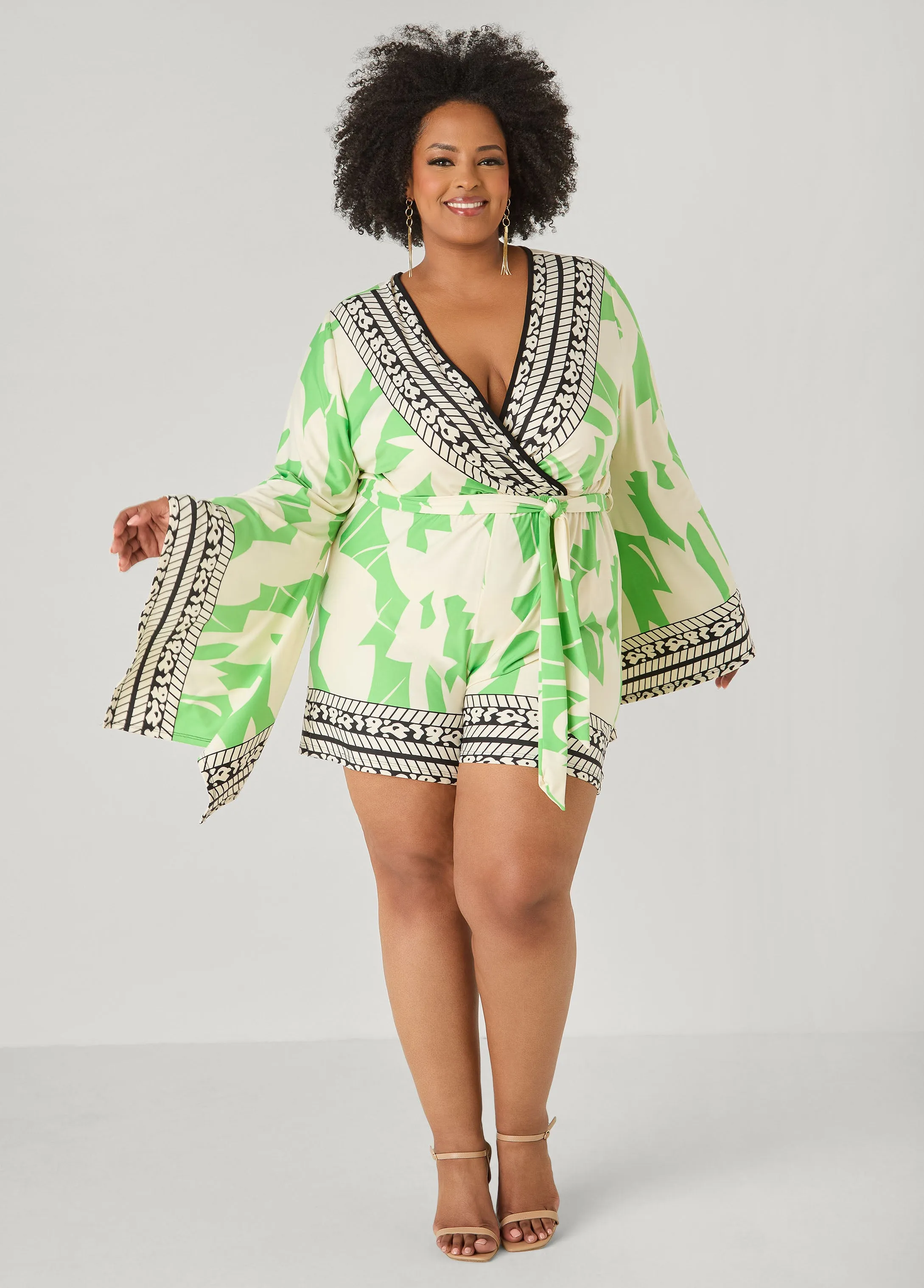Drama Sleeved Printed Romper sold by Ashley Stewart