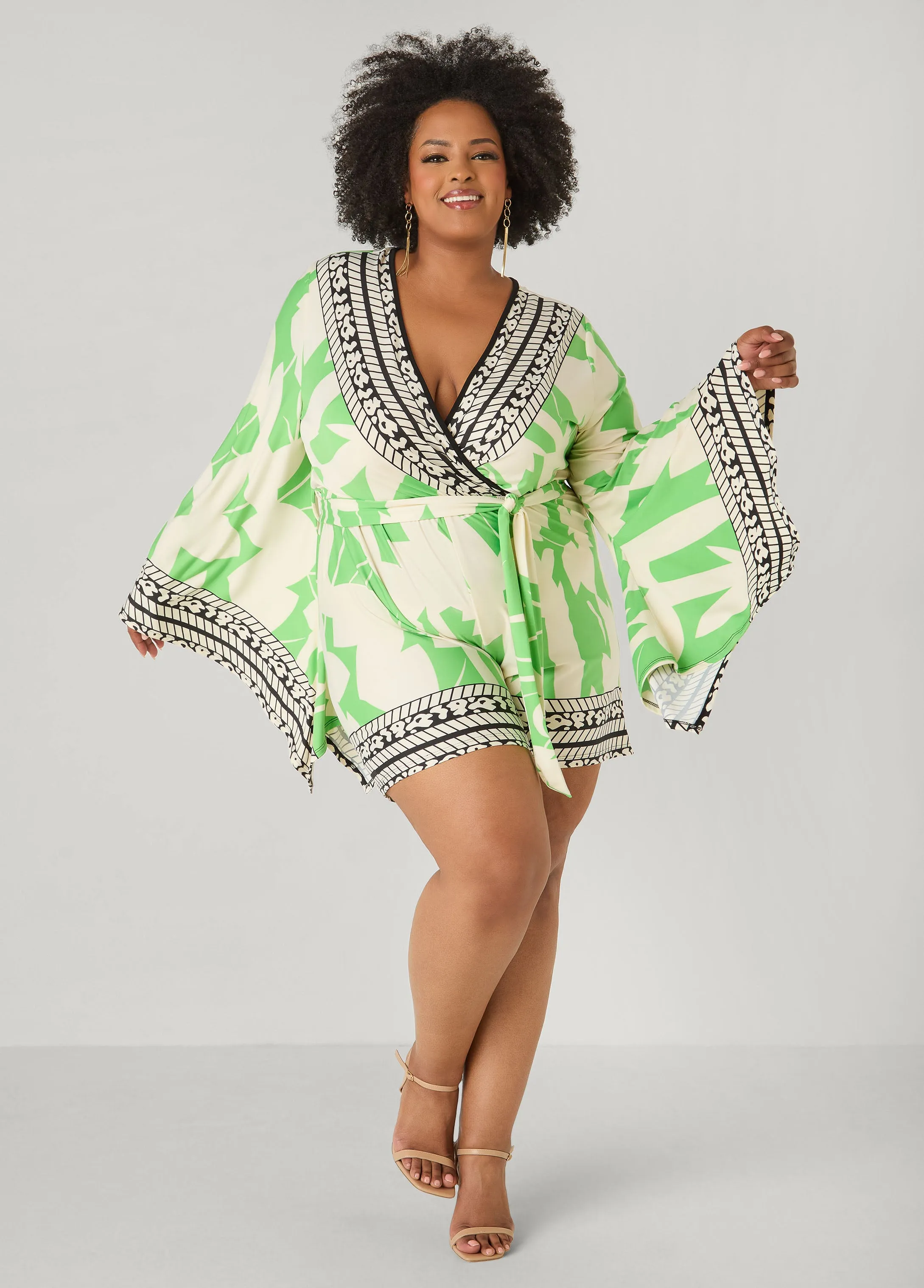 Drama Sleeved Printed Romper sold by Ashley Stewart product image thumbnail 3