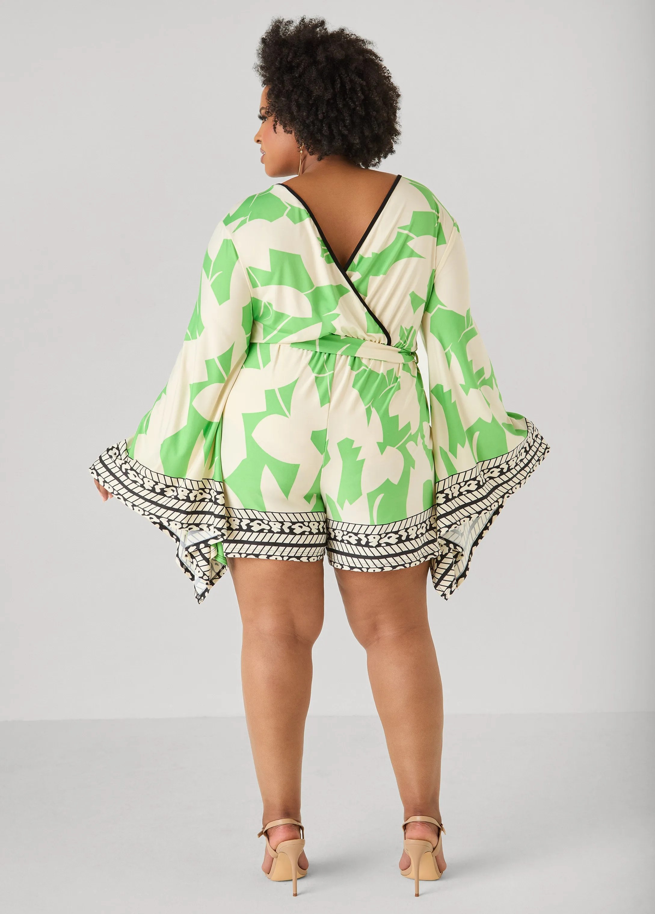 Drama Sleeved Printed Romper sold by Ashley Stewart product image thumbnail 2
