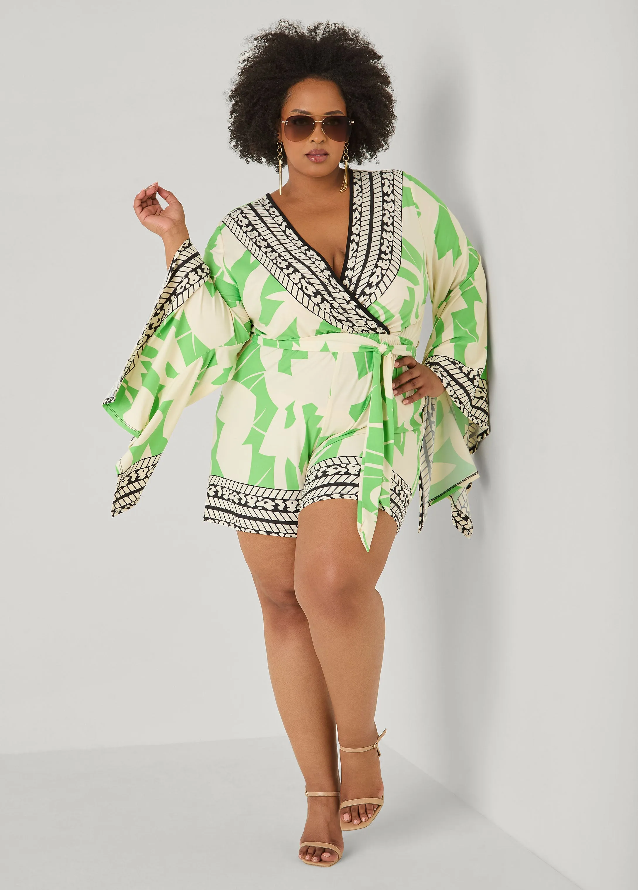 Drama Sleeved Printed Romper sold by Ashley Stewart product image thumbnail 4