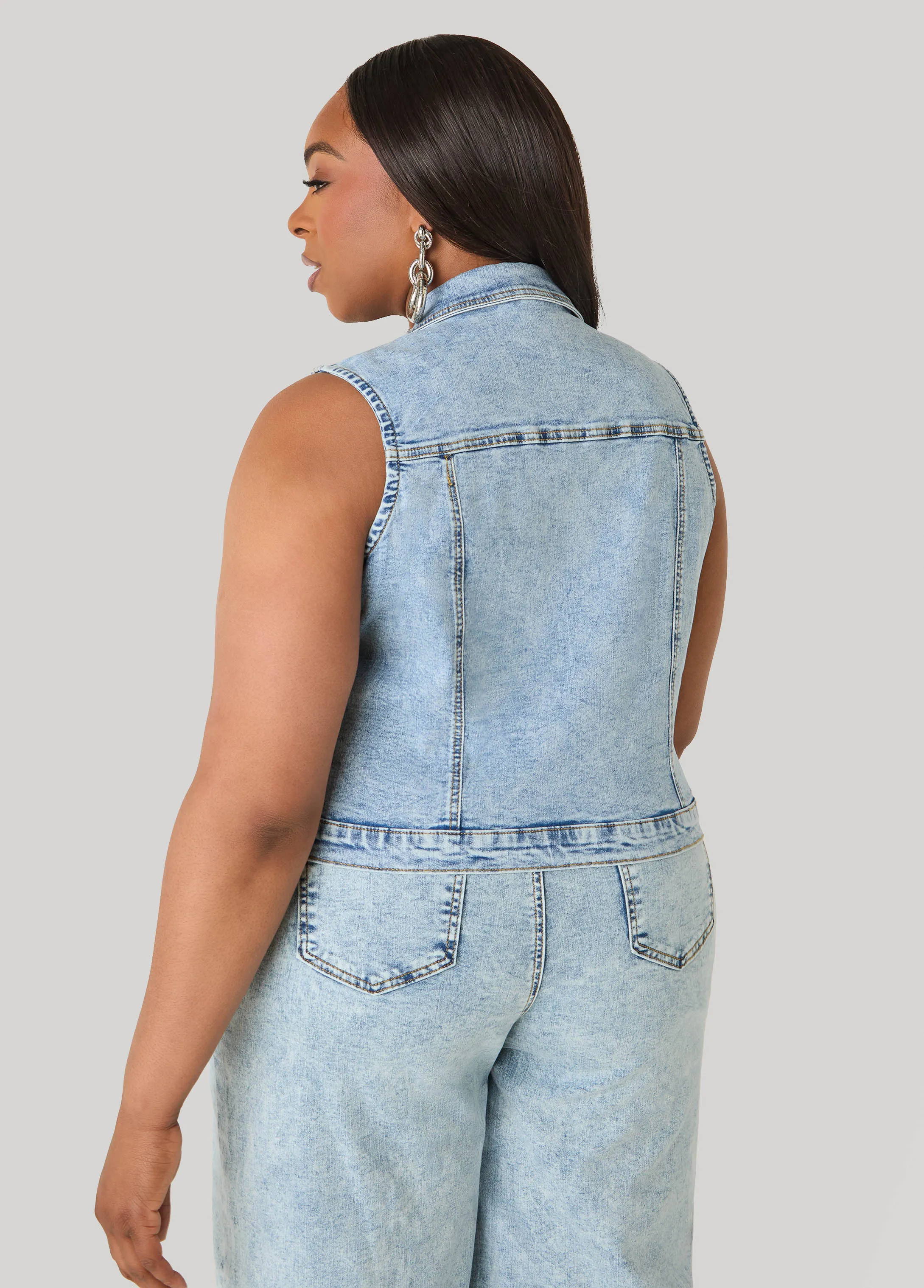 Tie Front Acid Wash Denim Vest sold by Ashley Stewart product image thumbnail 2