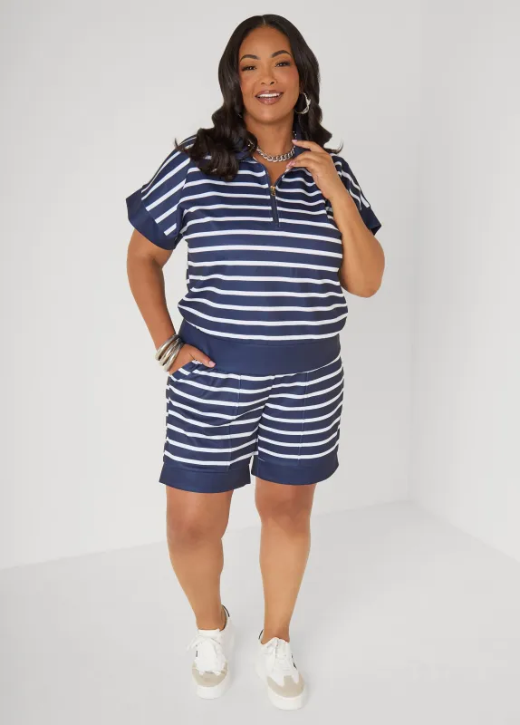 Athletic Knit Striped Shorts made by Ashley Stewart