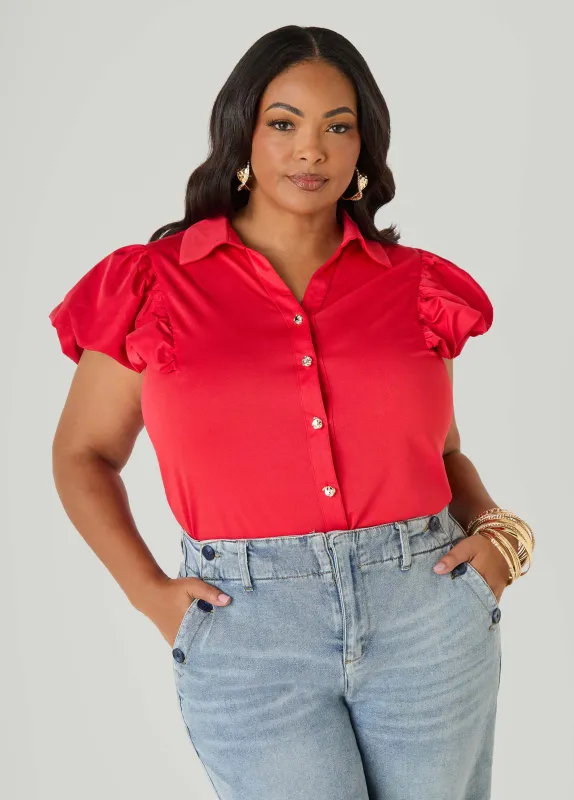 Puff Sleeved Paneled Shirt made by Ashley Stewart