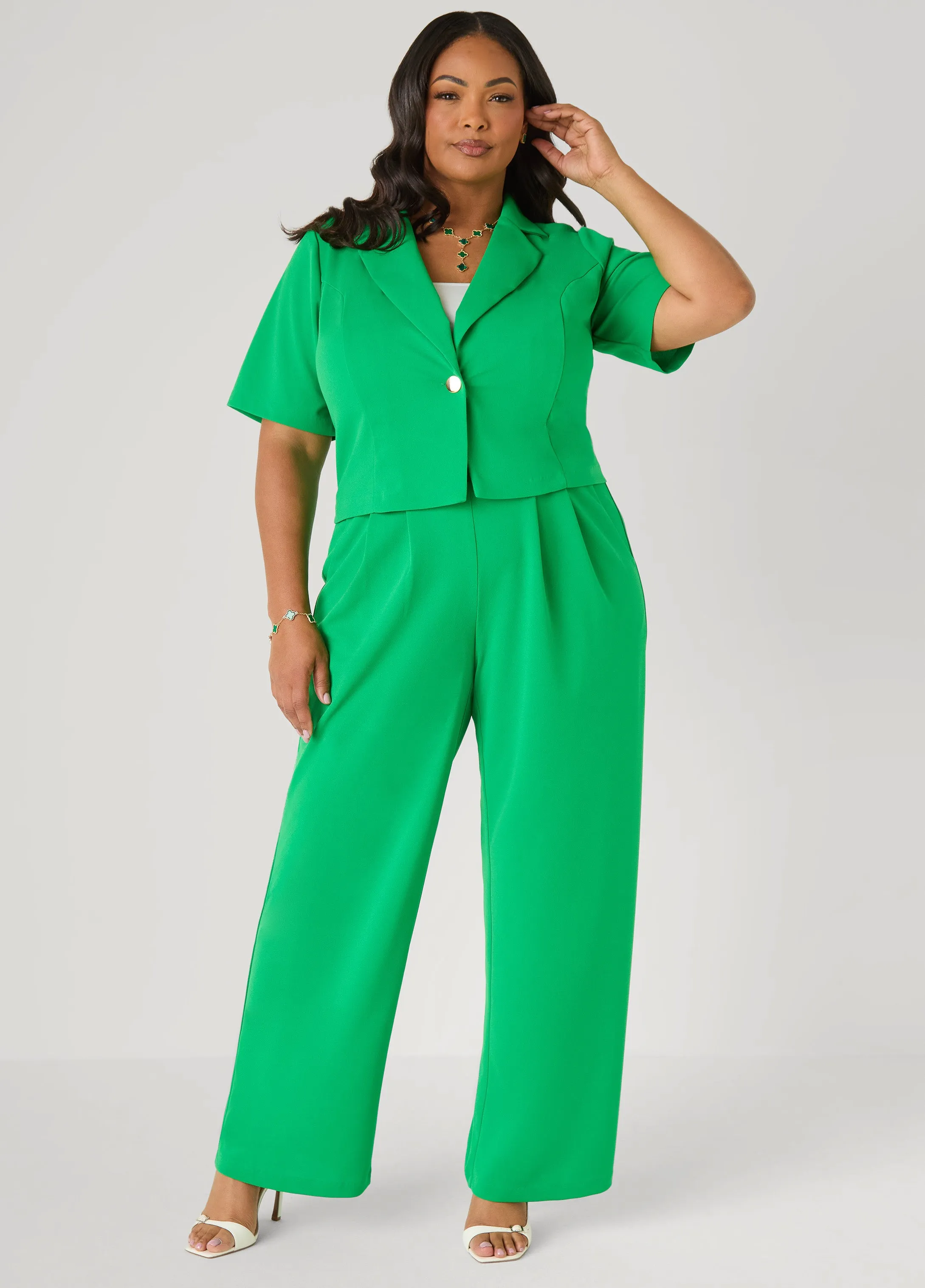 Cropped Crepe Blazer sold by Ashley Stewart product image thumbnail 3