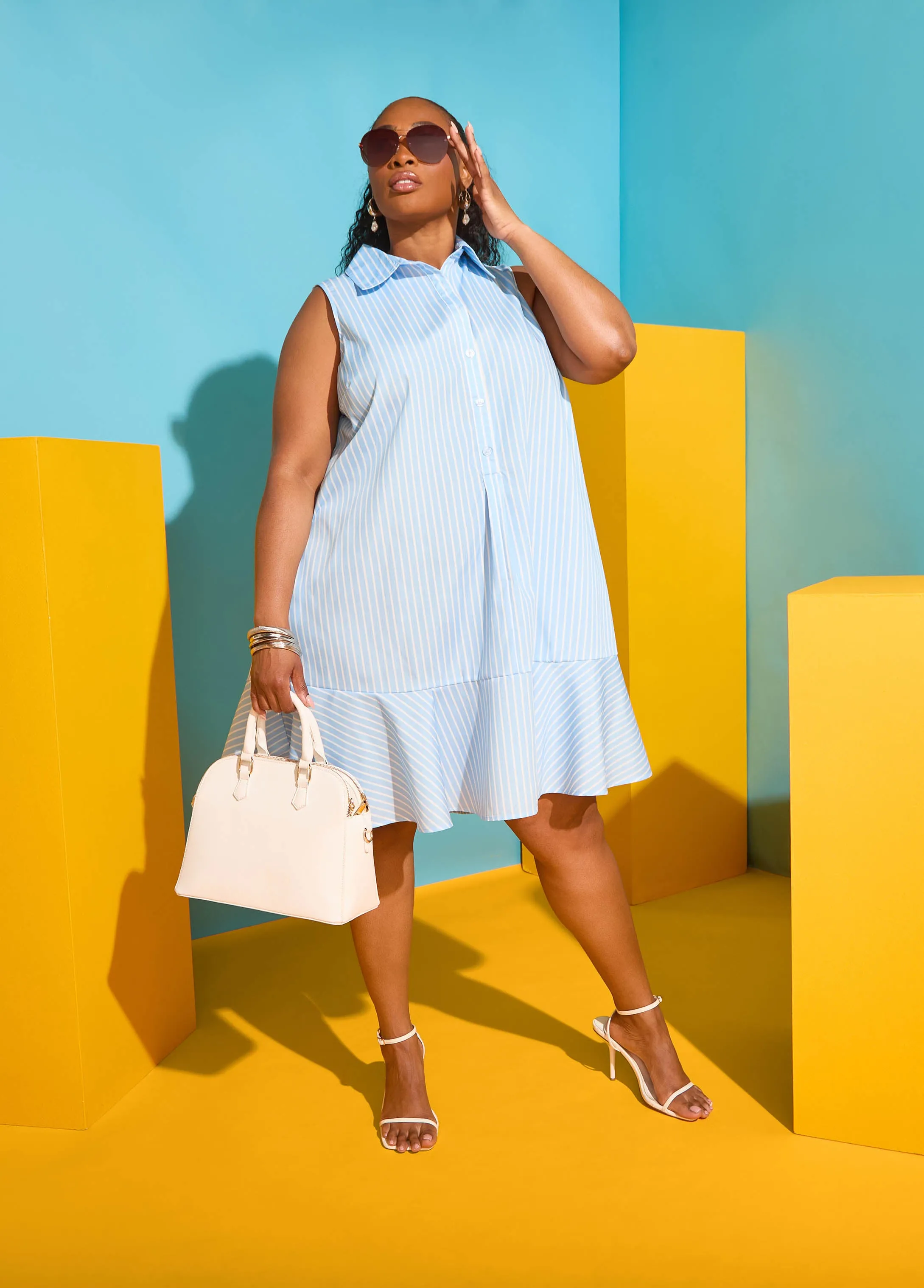 Flounced Striped Shirtdress sold by Ashley Stewart product image thumbnail 5
