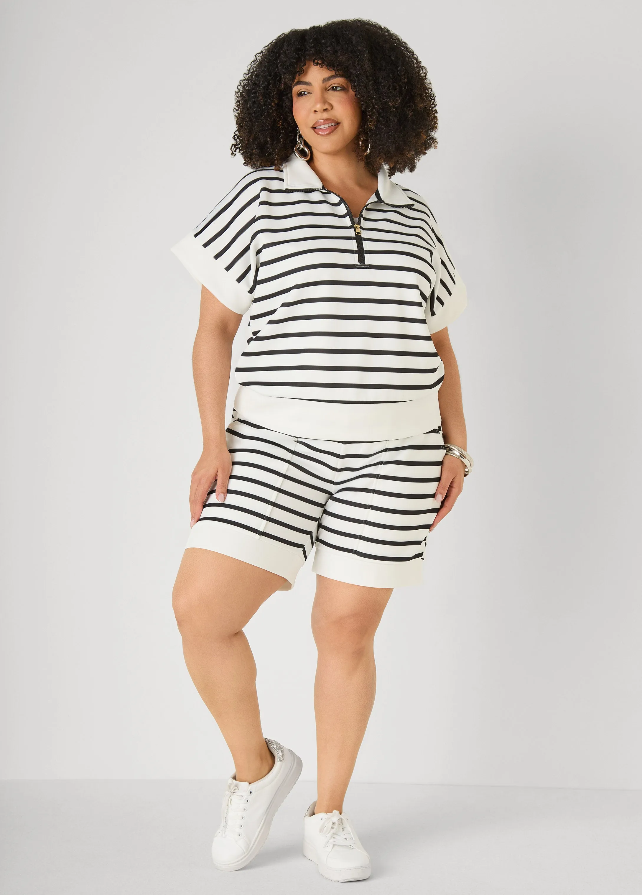 Striped Athletic Knit Shorts sold by Ashley Stewart