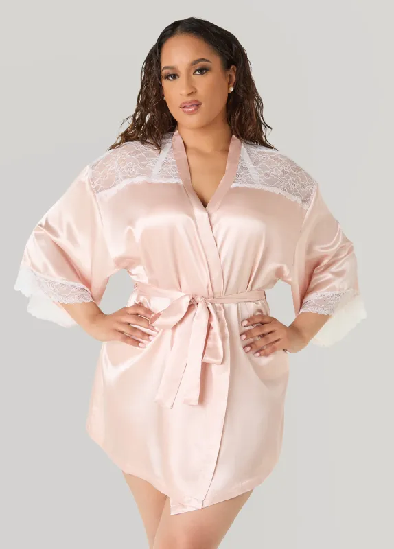 Two Tone Lace Paneled Satin Robe made by Ashley Stewart