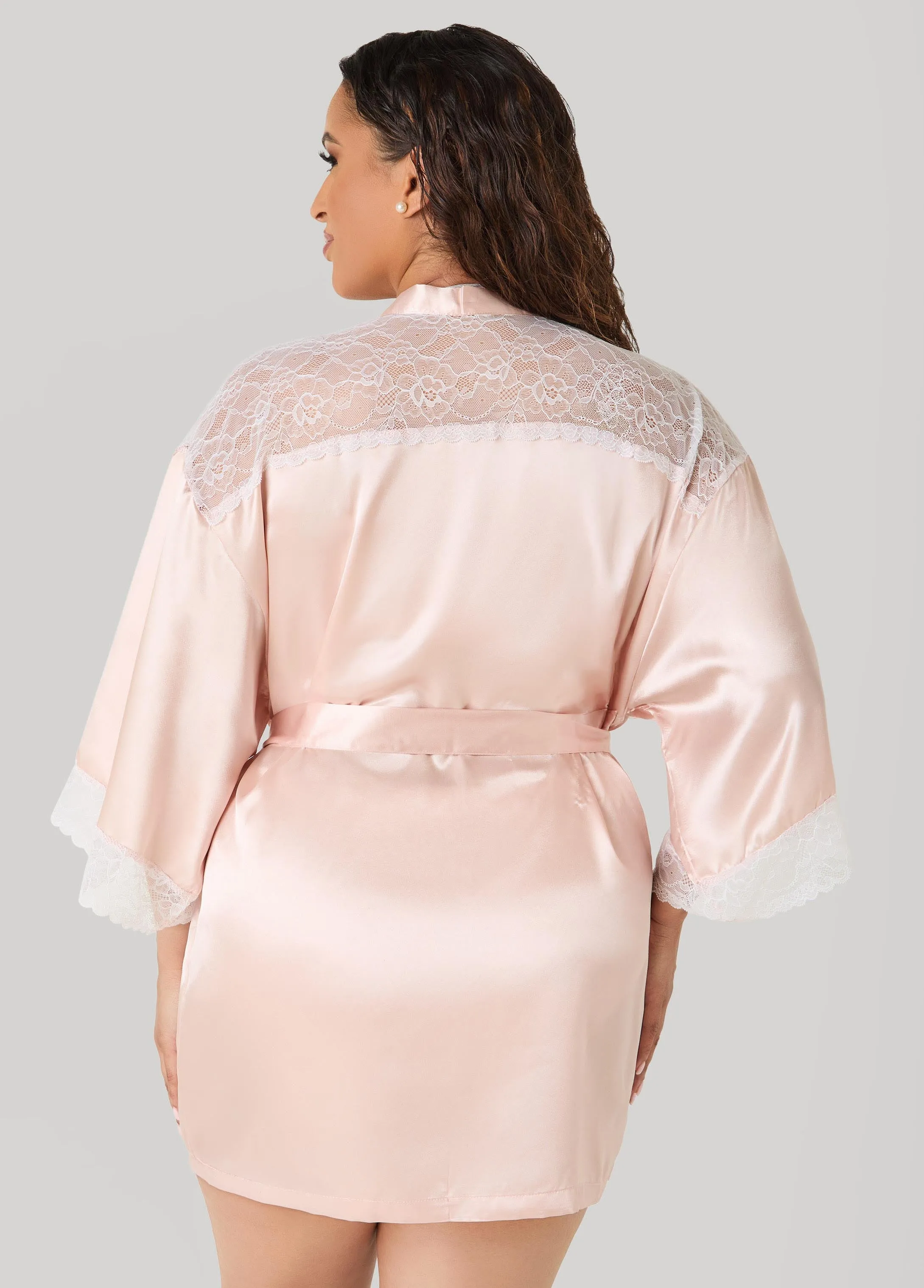 Two Tone Lace Paneled Satin Robe sold by Ashley Stewart product image thumbnail 2