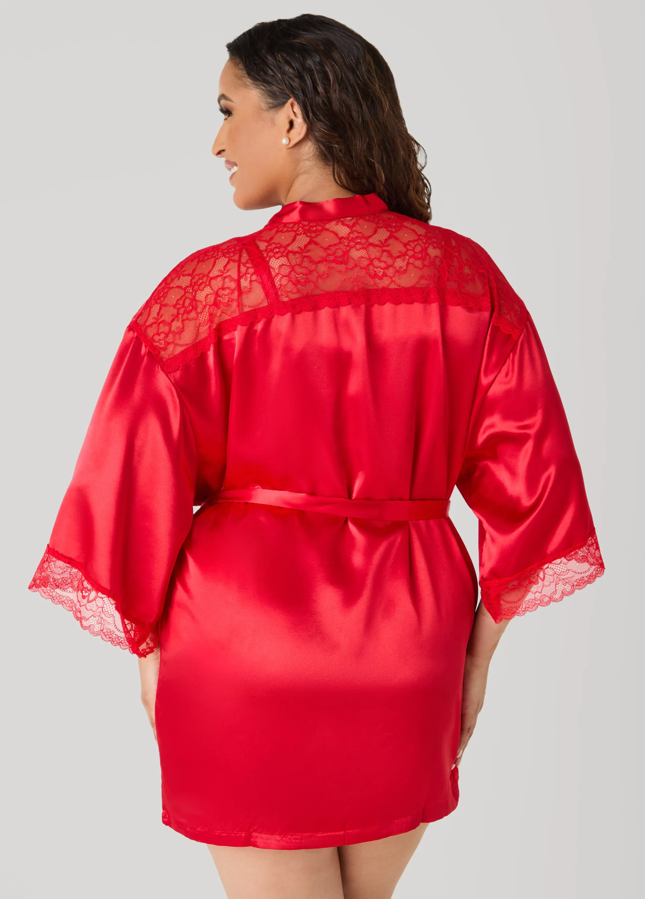 Lace Paneled Satin Robe sold by Ashley Stewart product image thumbnail 2