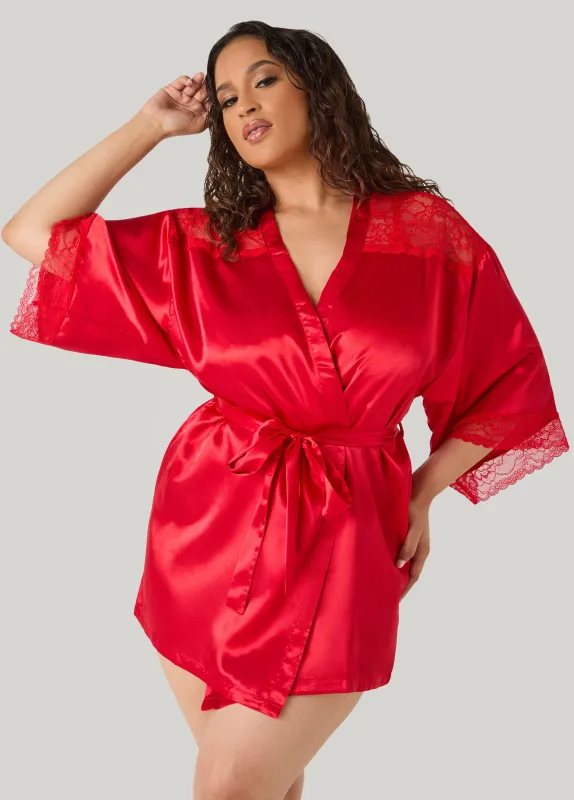 Lace Paneled Satin Robe made by Ashley Stewart