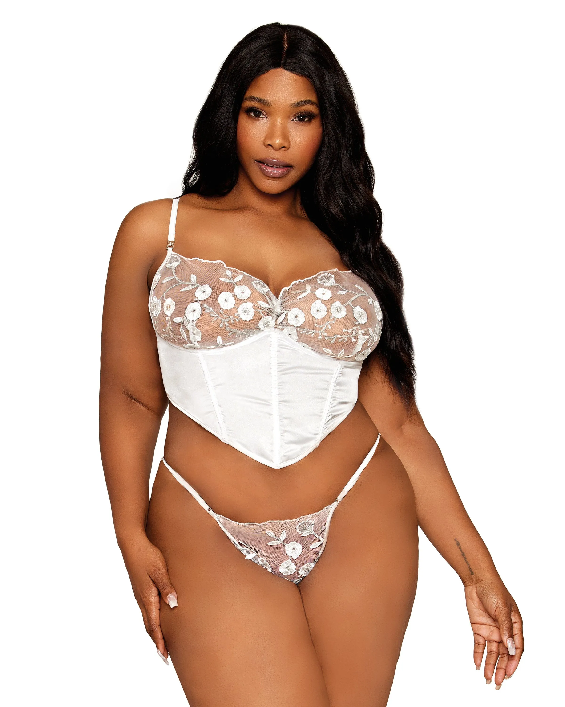 Dreamgirl Embroidered Bustier And G String Set sold by Ashley Stewart