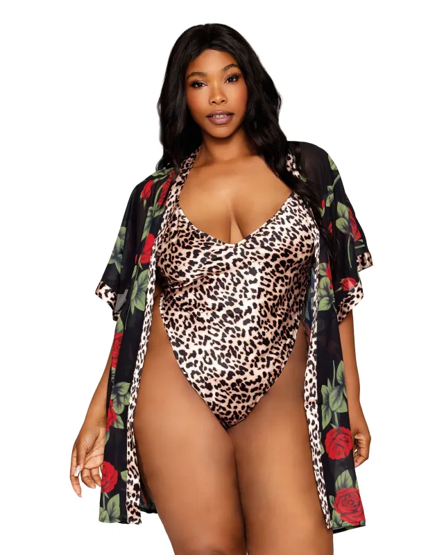Dreamgirl Rose Robe And Leopard Teddy Set made by Dreamgirl