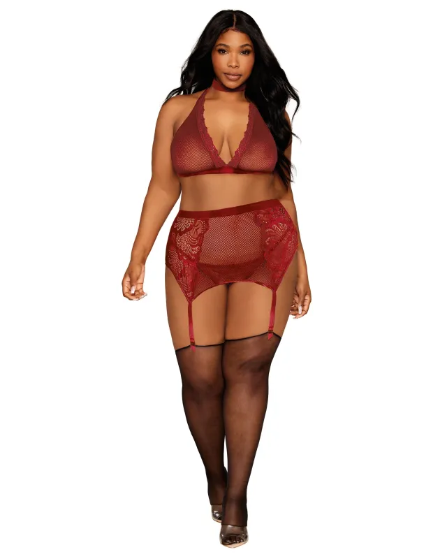 Dreamgirl Velvet Trimmed Bralette And Garter Set made by Dreamgirl