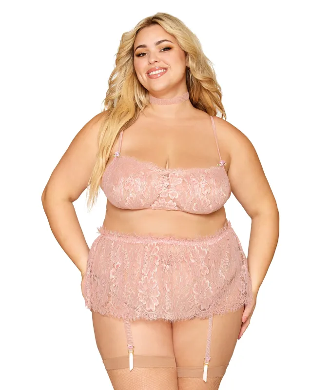 Dreamgirl Bralette Garter Skirt And Choker Set made by Dreamgirl