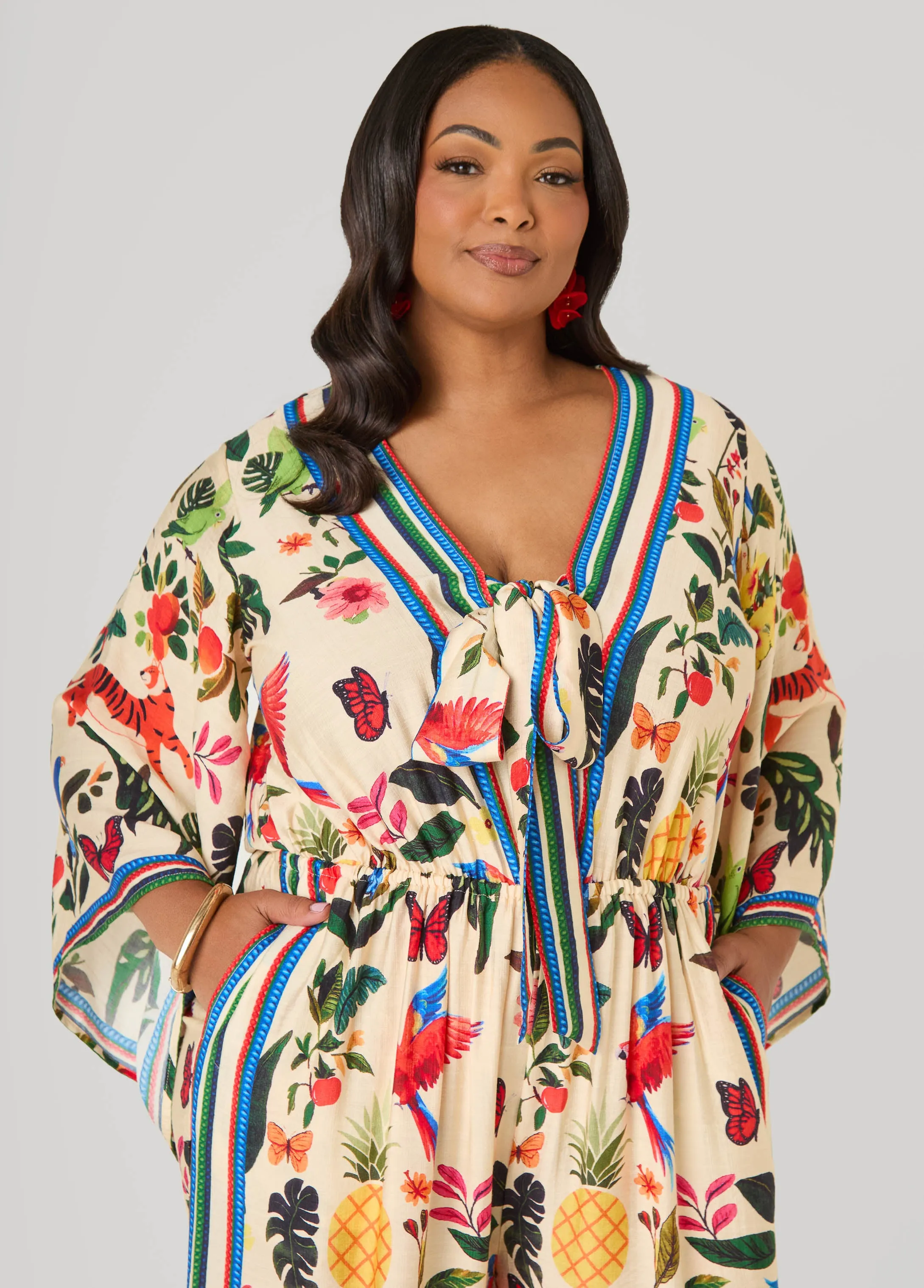 Tie Front Tropical Print Jumpsuit sold by Ashley Stewart product image thumbnail 4